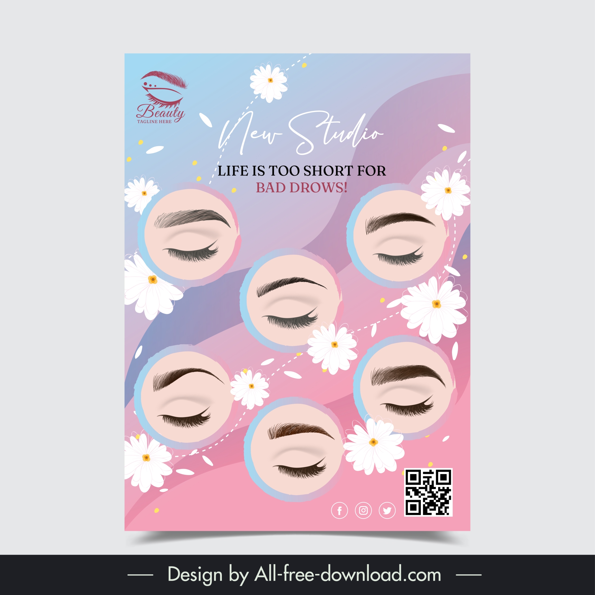 eyebrown tattoo beauty poster template eyes petal decor