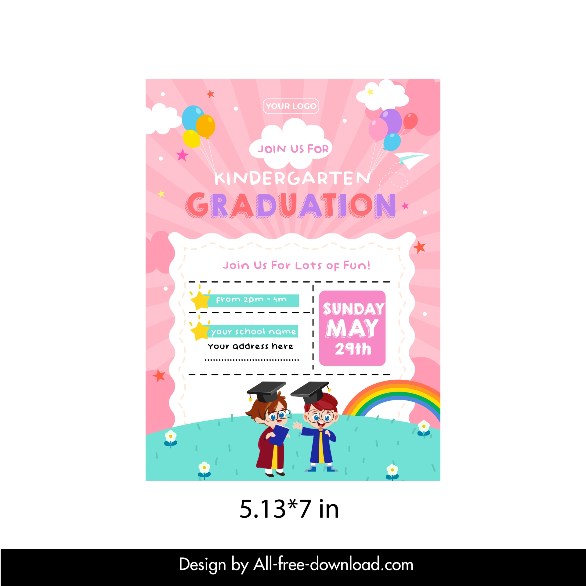 kindergarten graduation invitation idea template cute cartoon design 