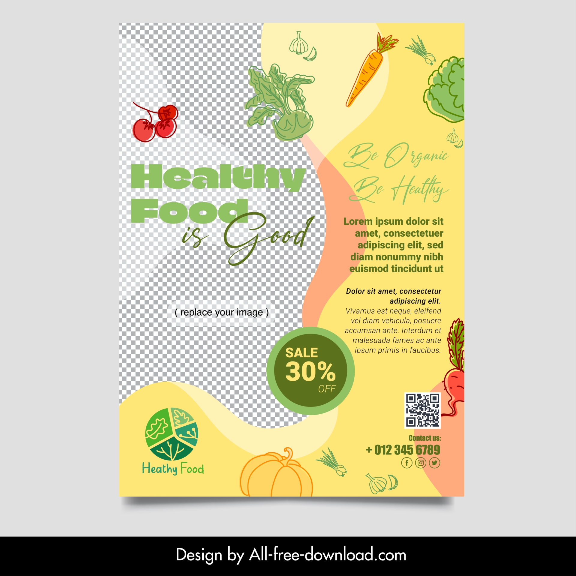 heathy food flyer template dynamic food elements checkered 