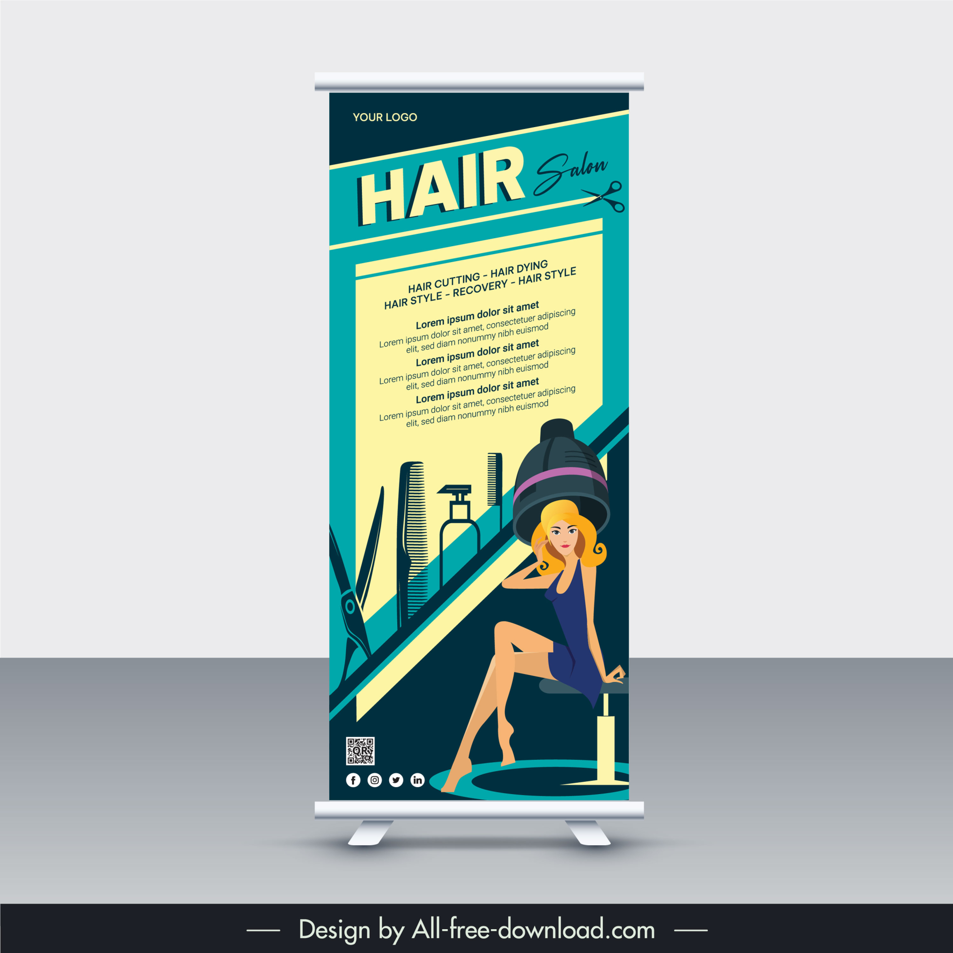 hair salon standee template elegant cartoon character