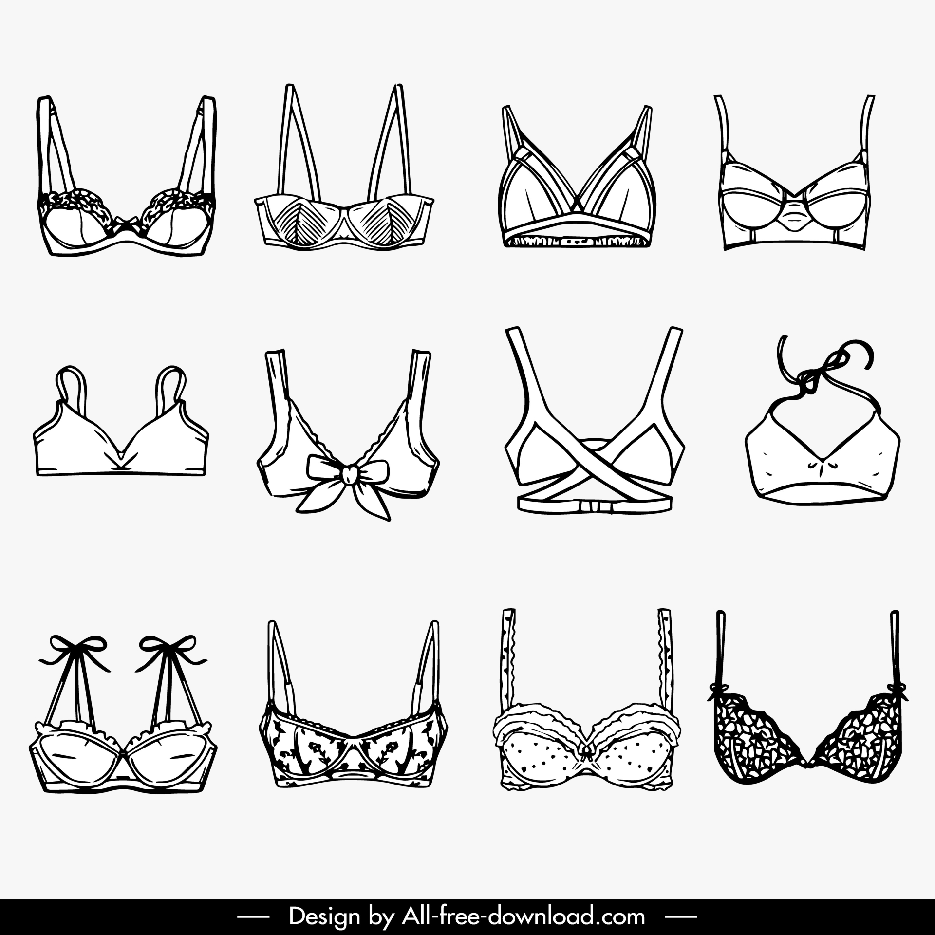 fashion underwear templates black white hand drawn lineart  