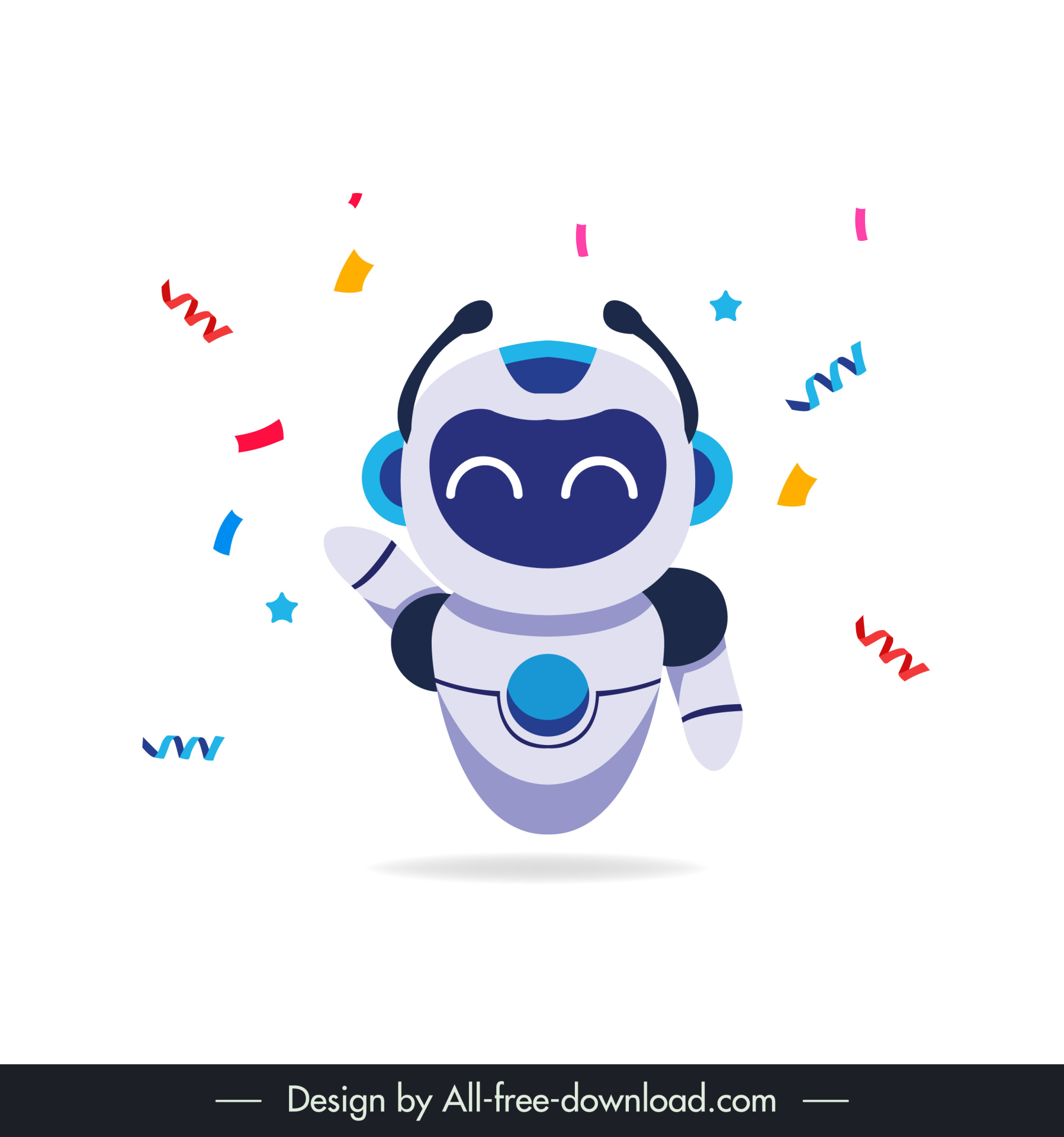  robot waving design elements cute dynamic cartoon