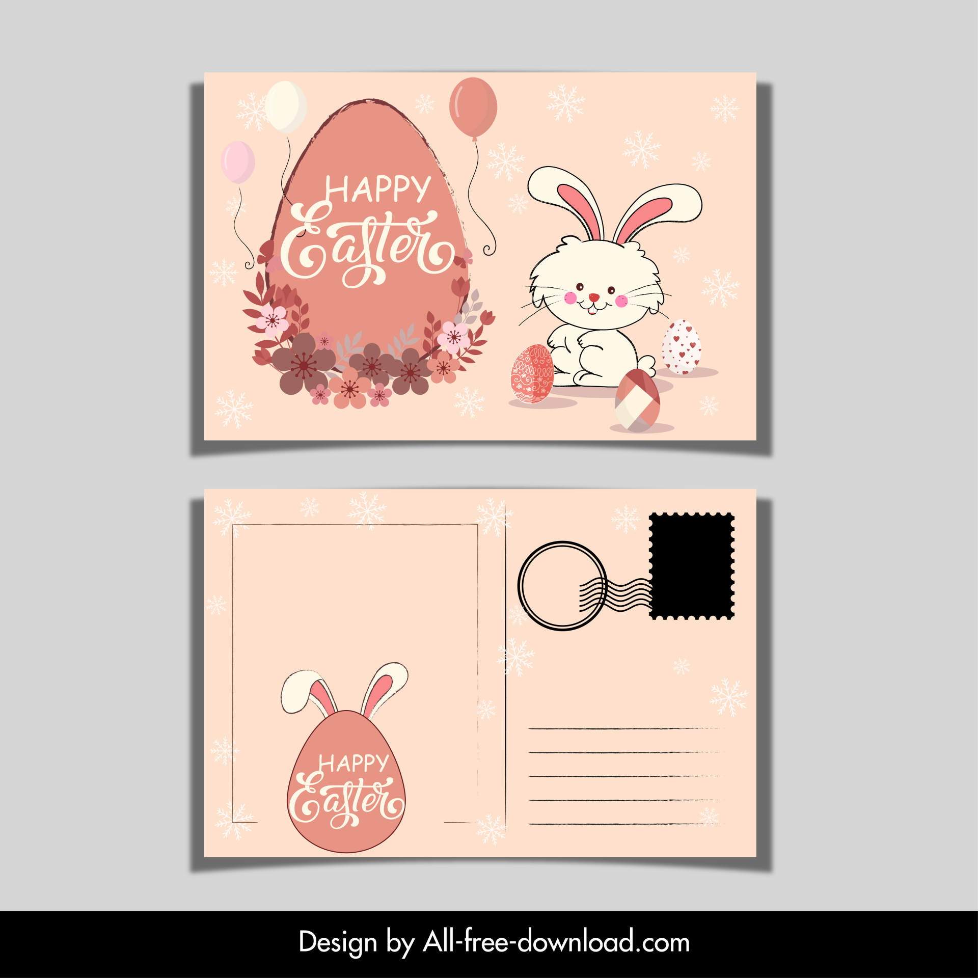 easter postcard template cute cartoon bunny egg