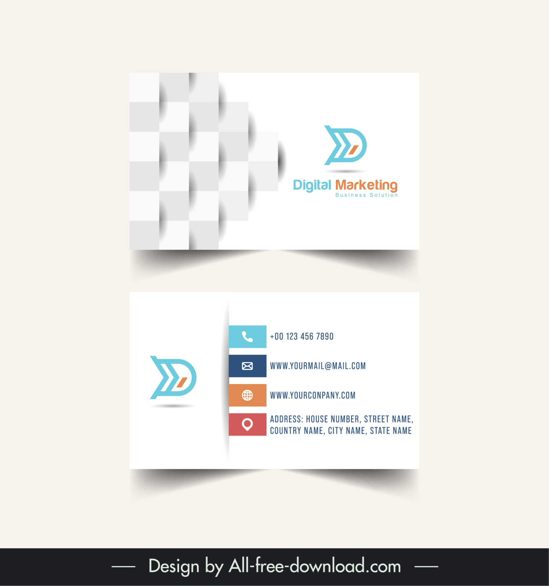 digital marketing business card template 3d corrugated shapes