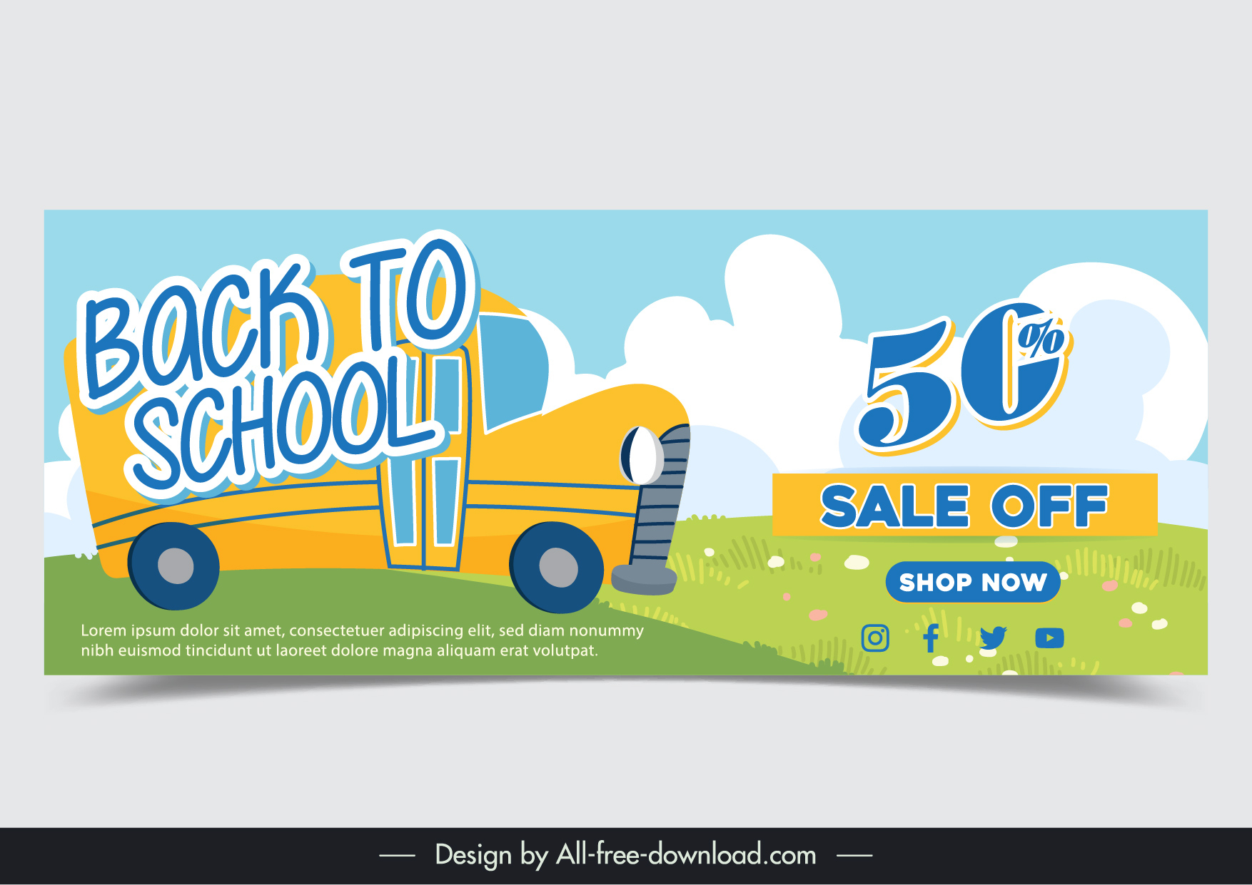 back to school banner flat school bus scene