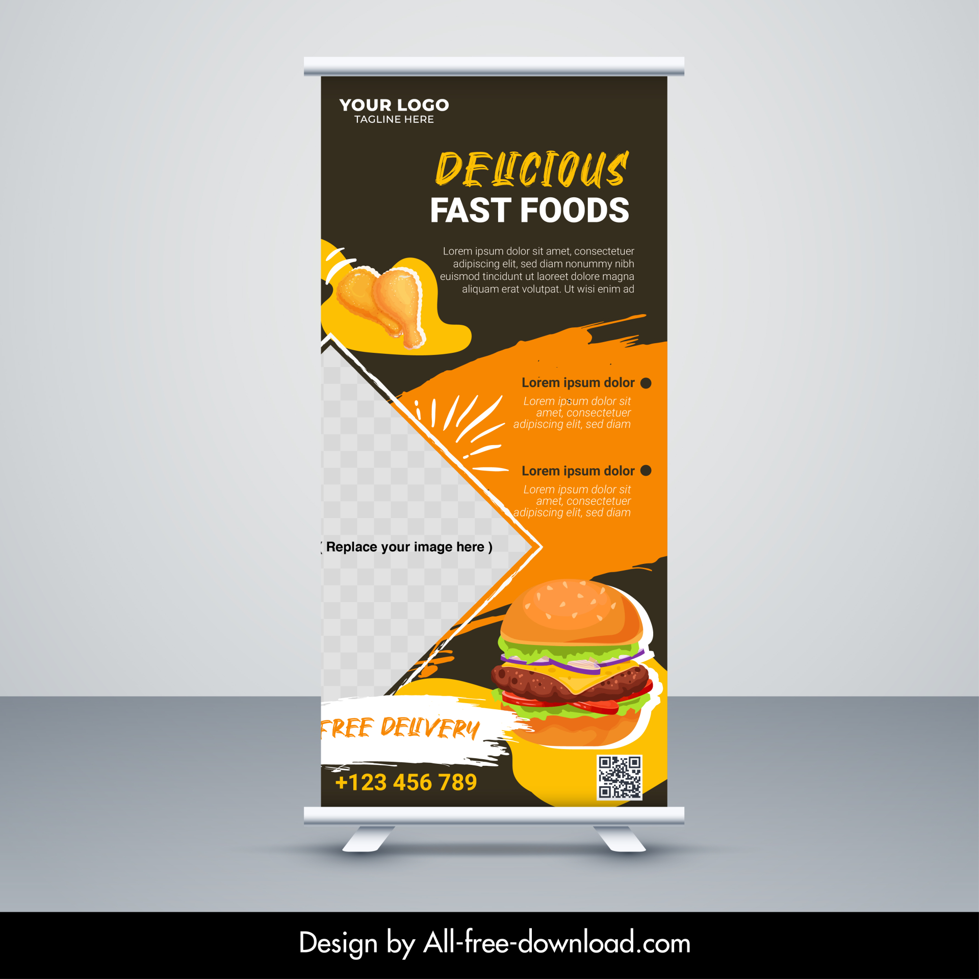 fast food restaurant banner template vertical checkered contrast