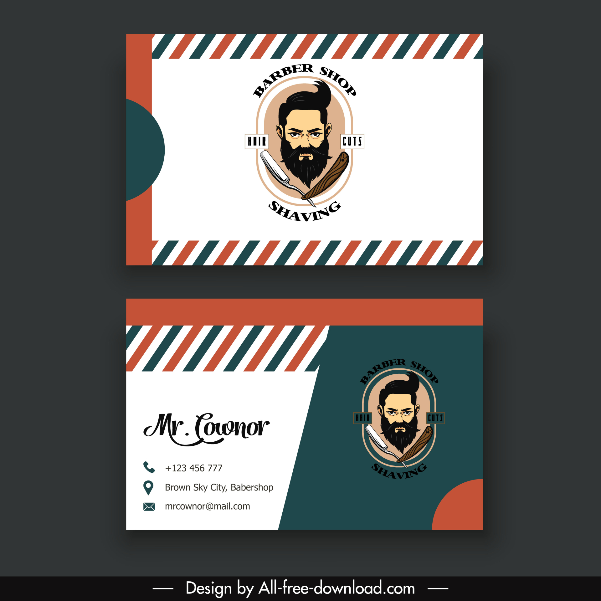 barber shop name card template man portrait sketch