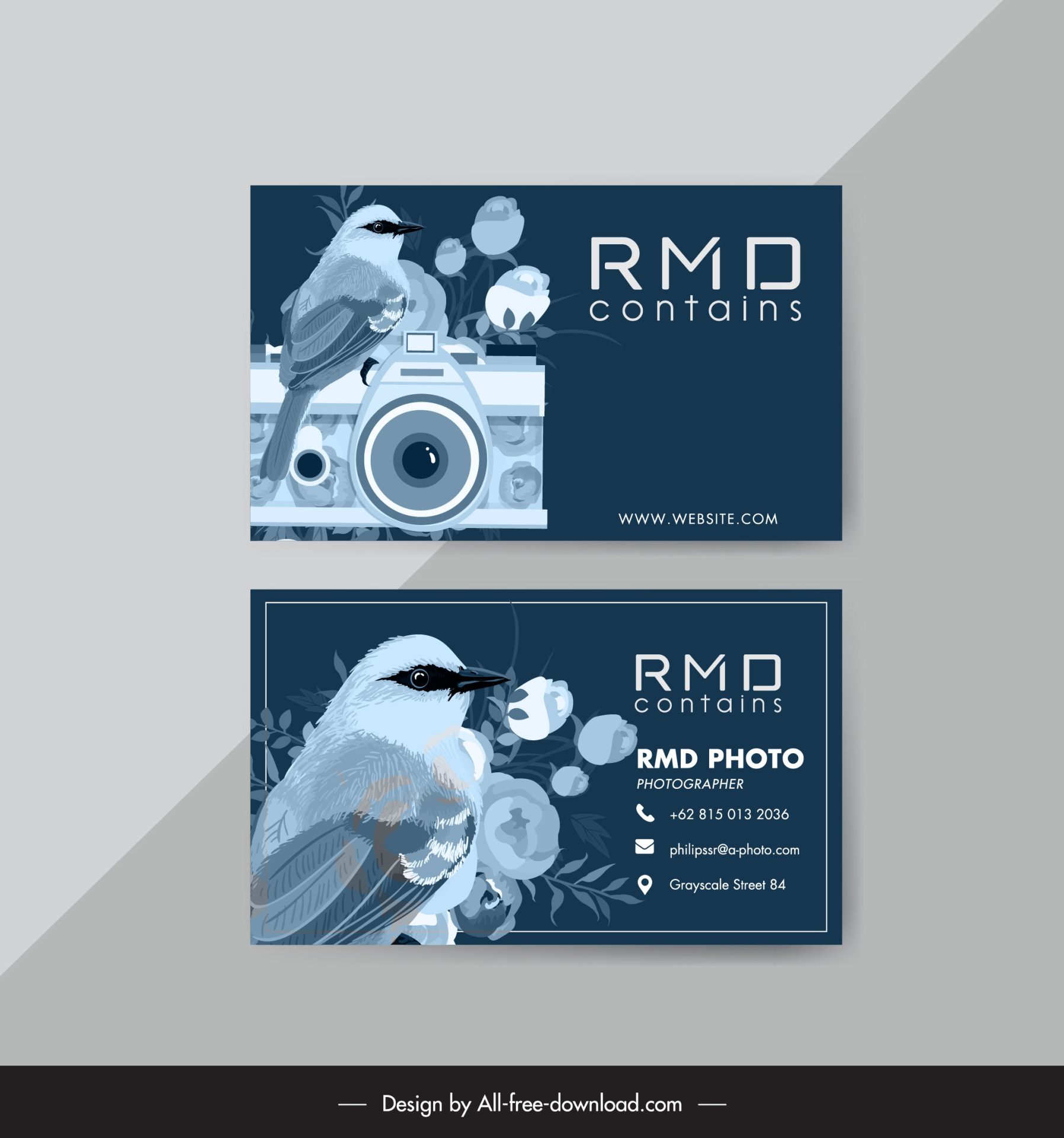 photography business card template dark classic bird camera 