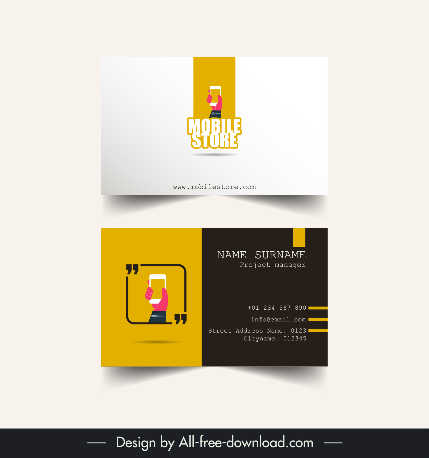 mobile store business card template frame hand holding design