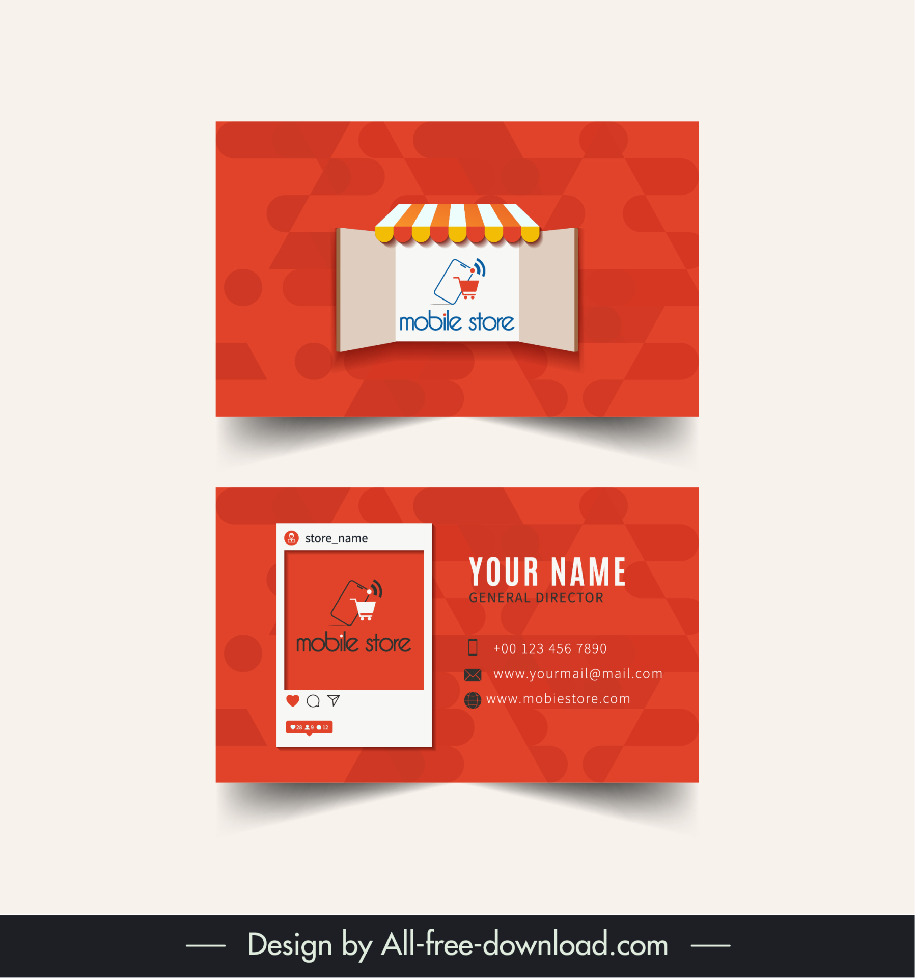 mobile store business card template shop geometric decor