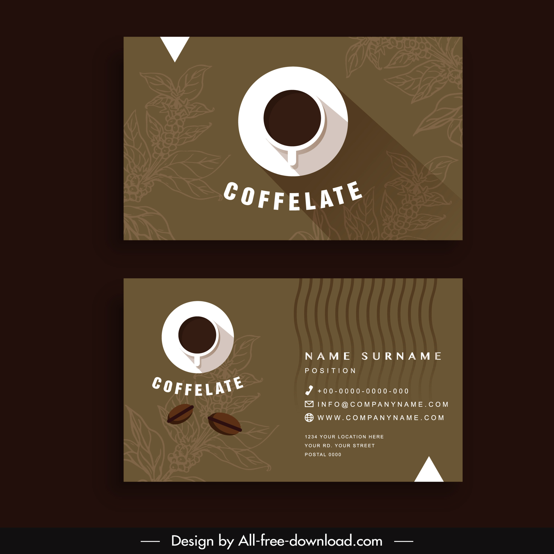 coffee business card template elegant cup bean tree sketch