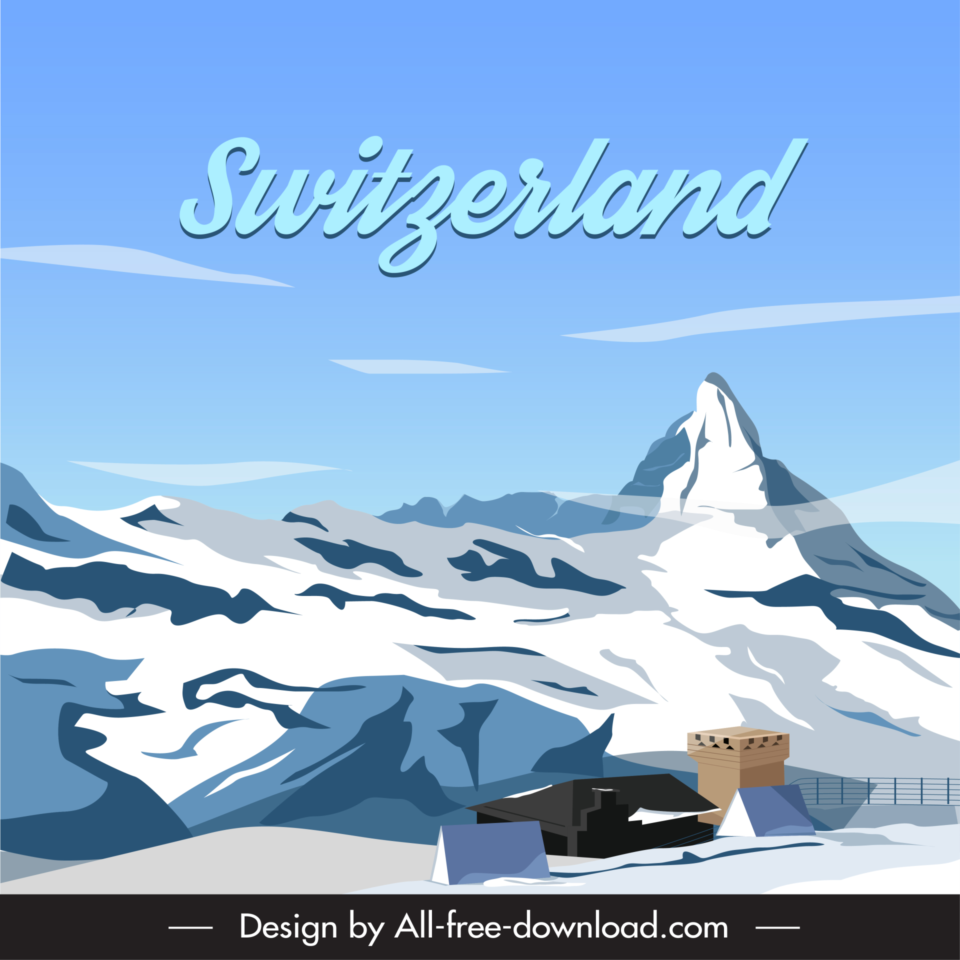 switzerland landscape backdrop snow mountain scene outline 