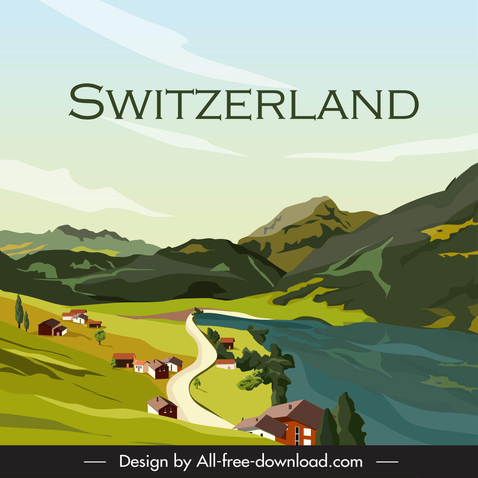 switzerland scenery backdrop template elegant classical sketch 