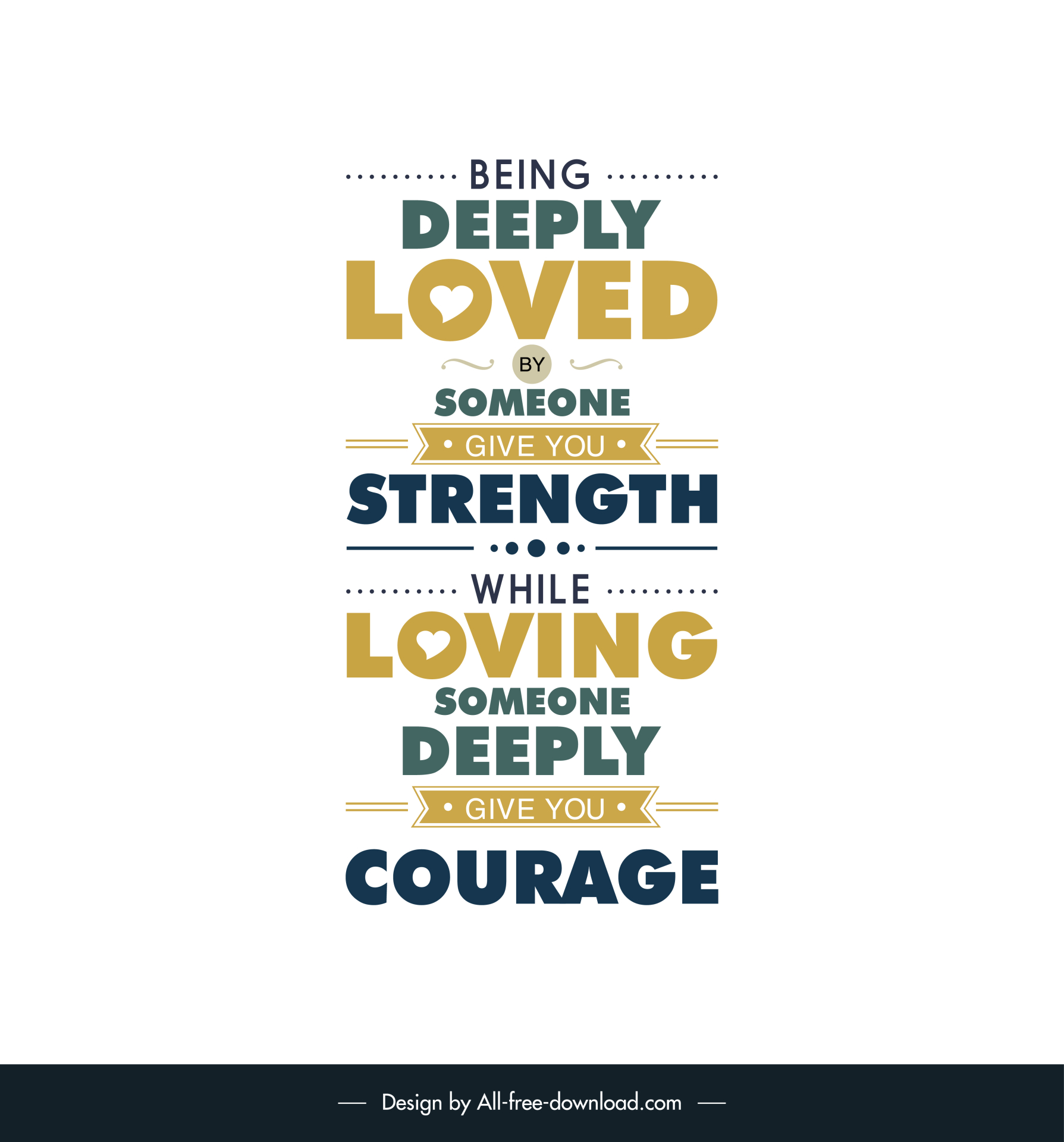 inspirational love quotes poster template classical symmetric texts layout ribbon heart decor flat design 