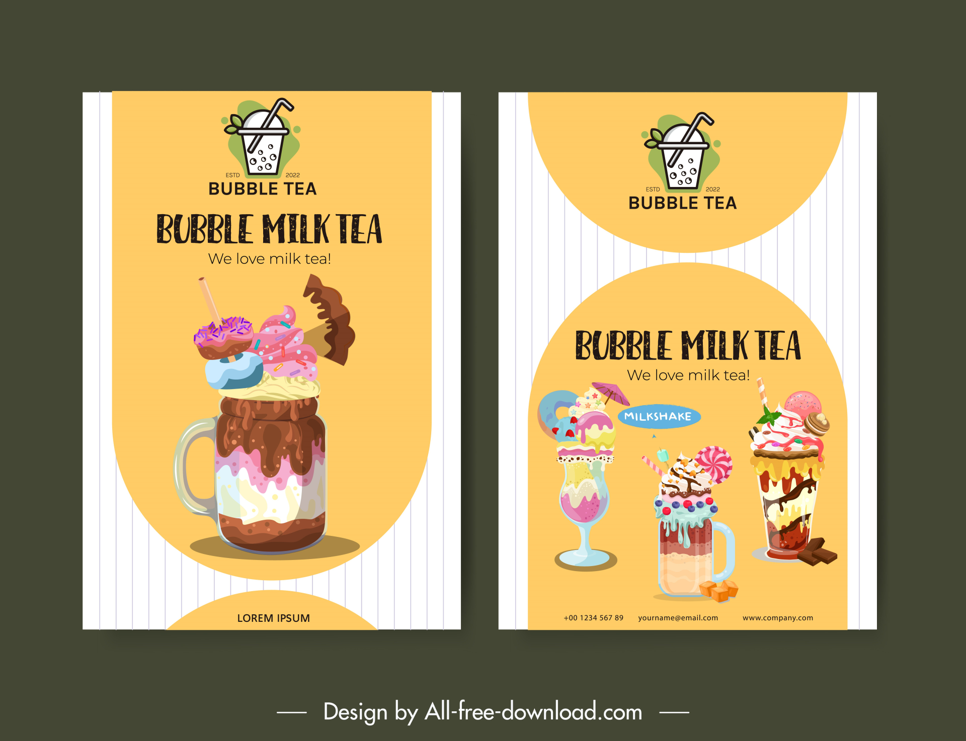 flyer milk tea templates flat elegant delicious ice cream glasses decor