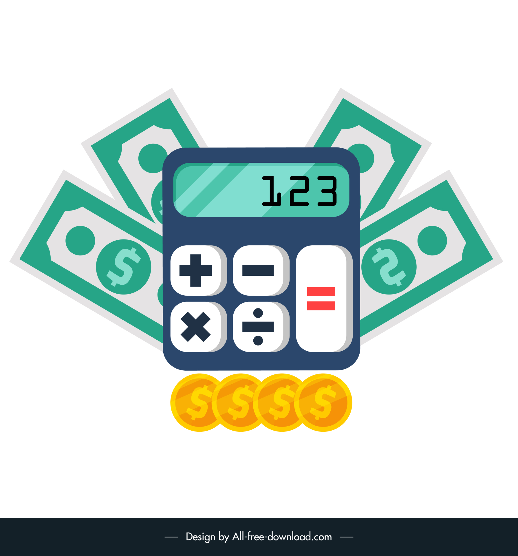 economy design elements flat coins calculator dollar cash sketch