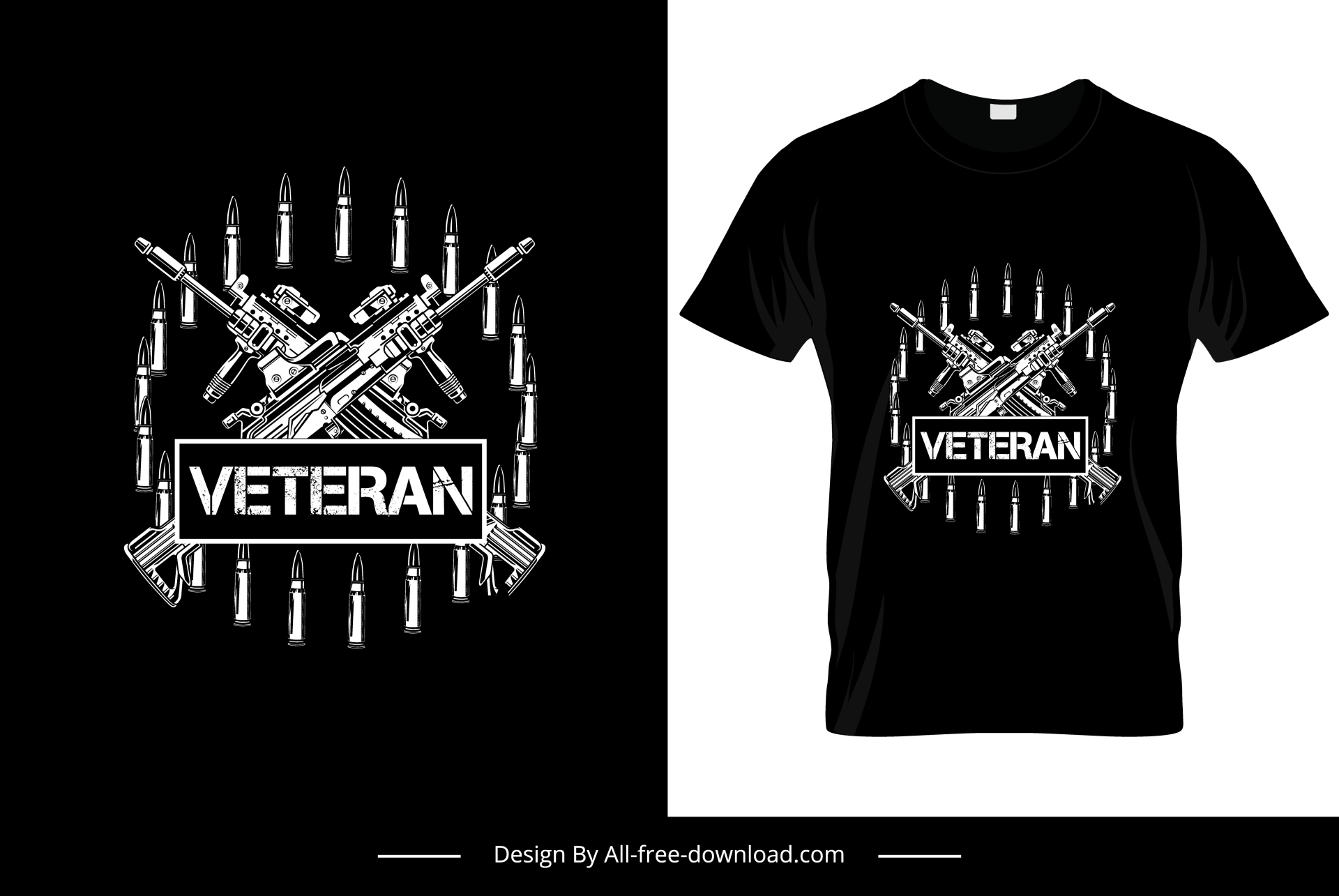 veteran tshirt template dark contrast retro symmetric guns bullets sketch