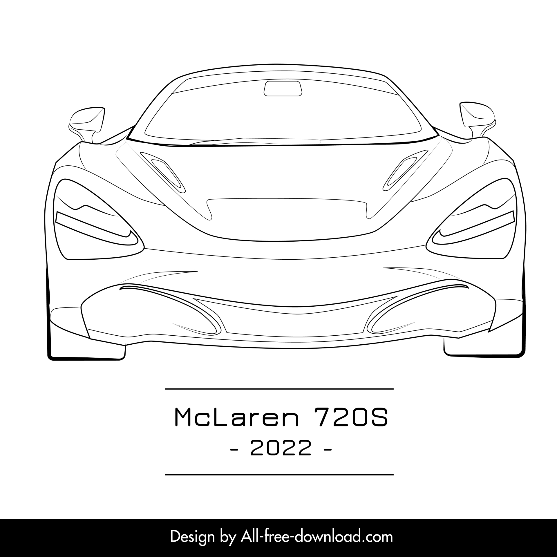 mclaren 720s 2022 car model advertising template black white handdrawn front view outline