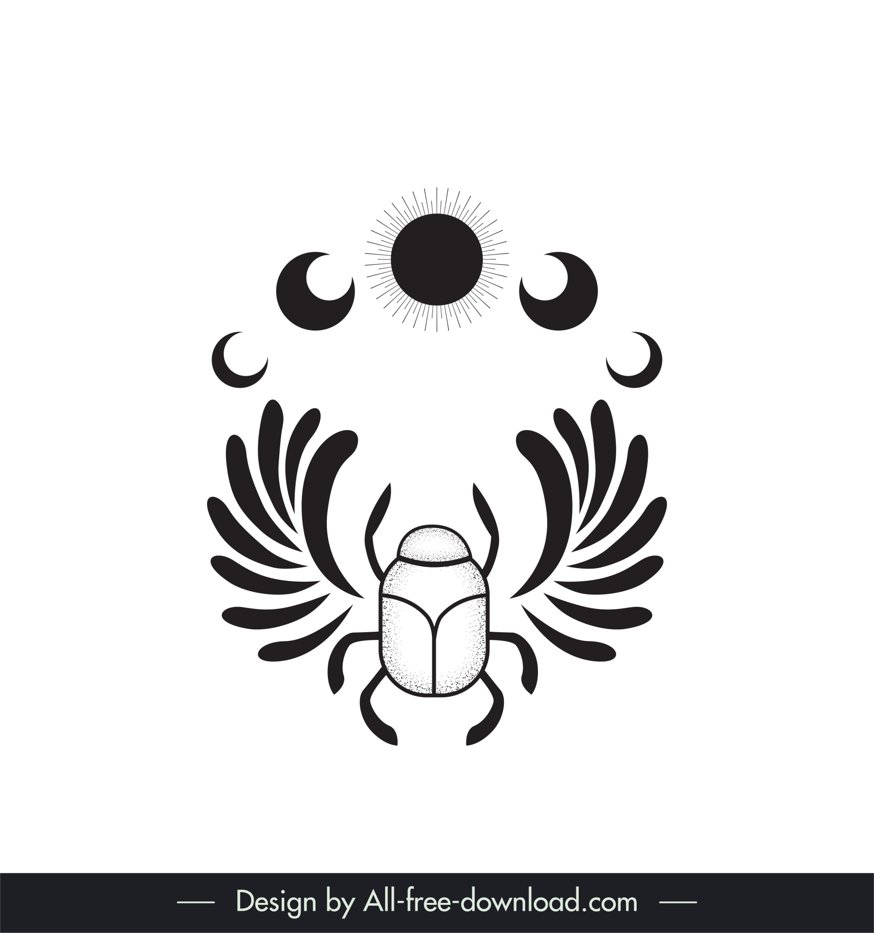 tattoo art template flat black white symmetric bug moon shapes sketch