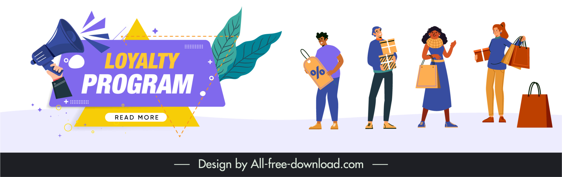 website banner of loyalty program template cartoon shoppers sketch