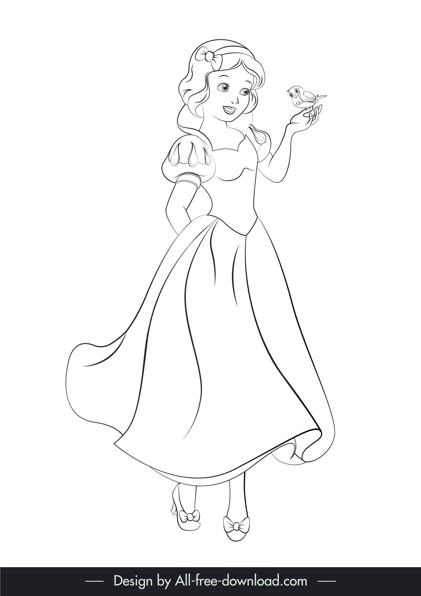 snow white disney character icon black white handddrawn lineart outline 