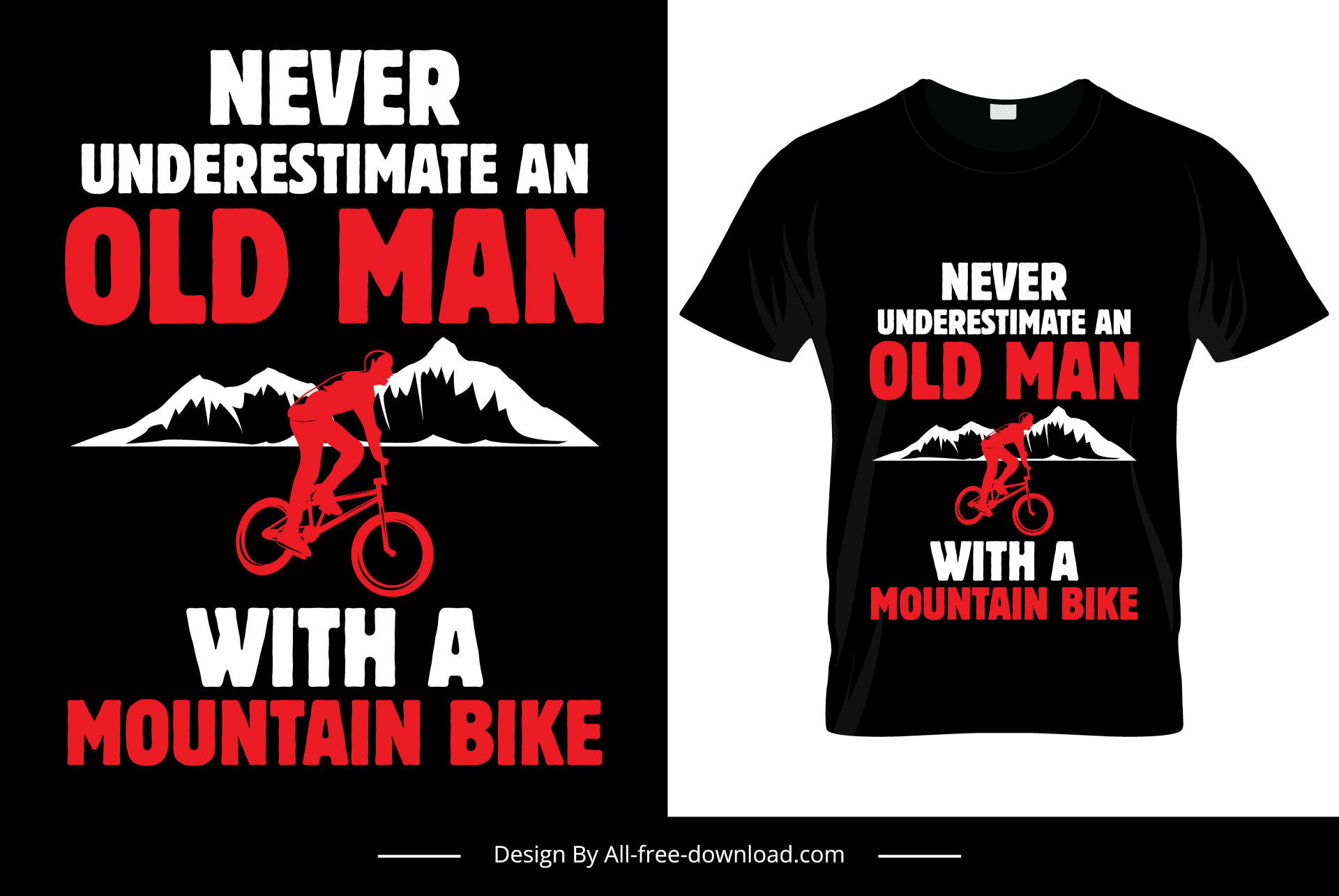 never underestimate an with a mountain bike quotation tshirt template dark silhouette sketch