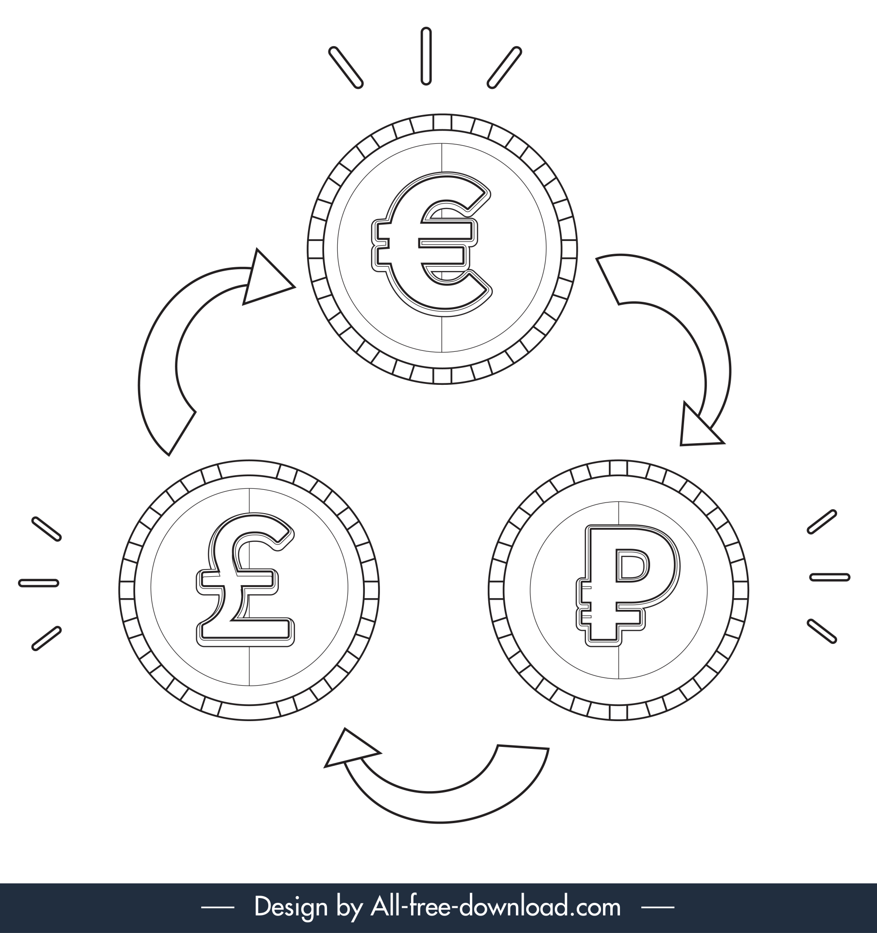 money transfer icon black white coins circulation arrows sketch