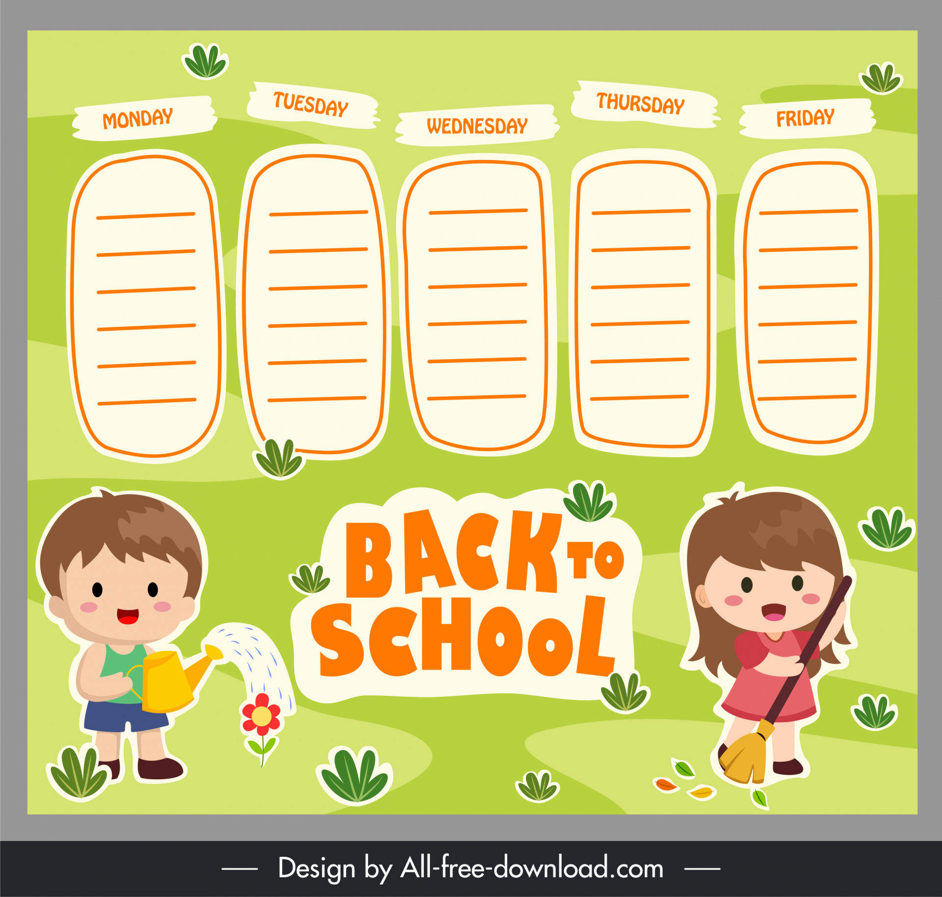 school timetable template cartoon pupils sketch