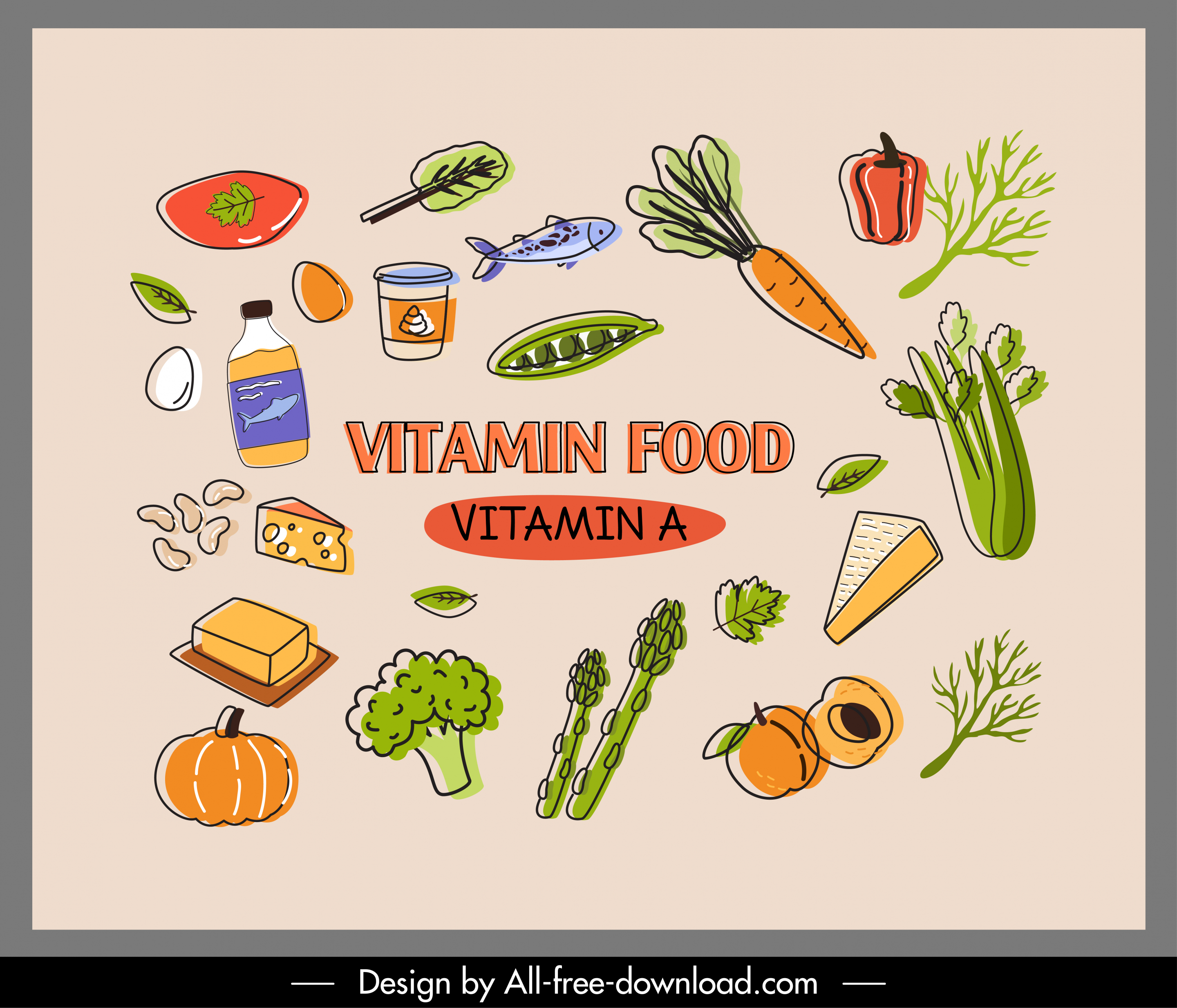 vitamin a food banner classic design handdrawn sketch