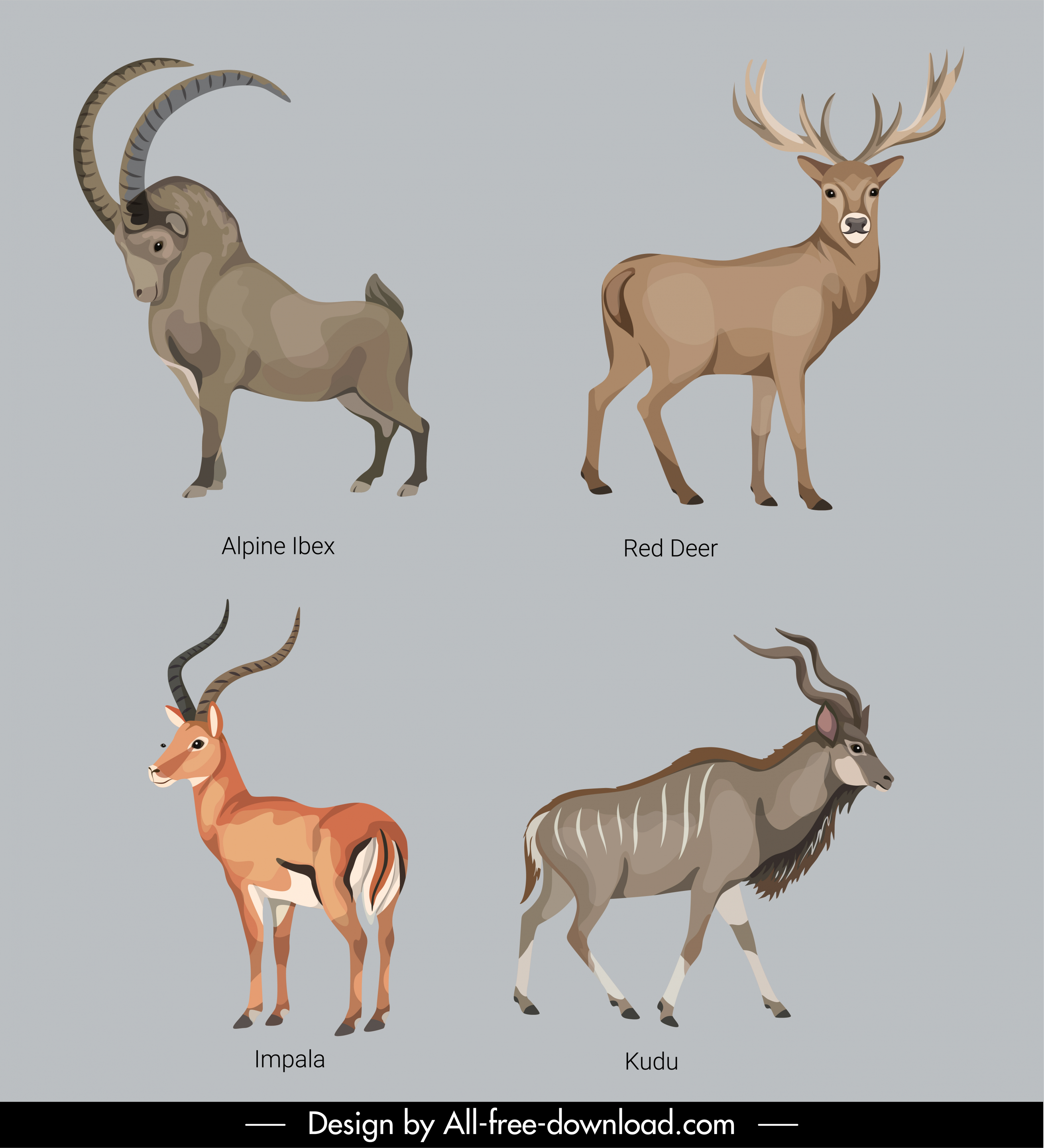 hoof animals species icons horned animals sketch