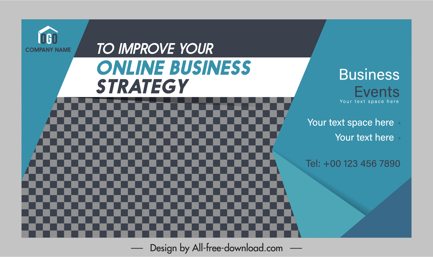 business banner template dark 3d design checkered decor