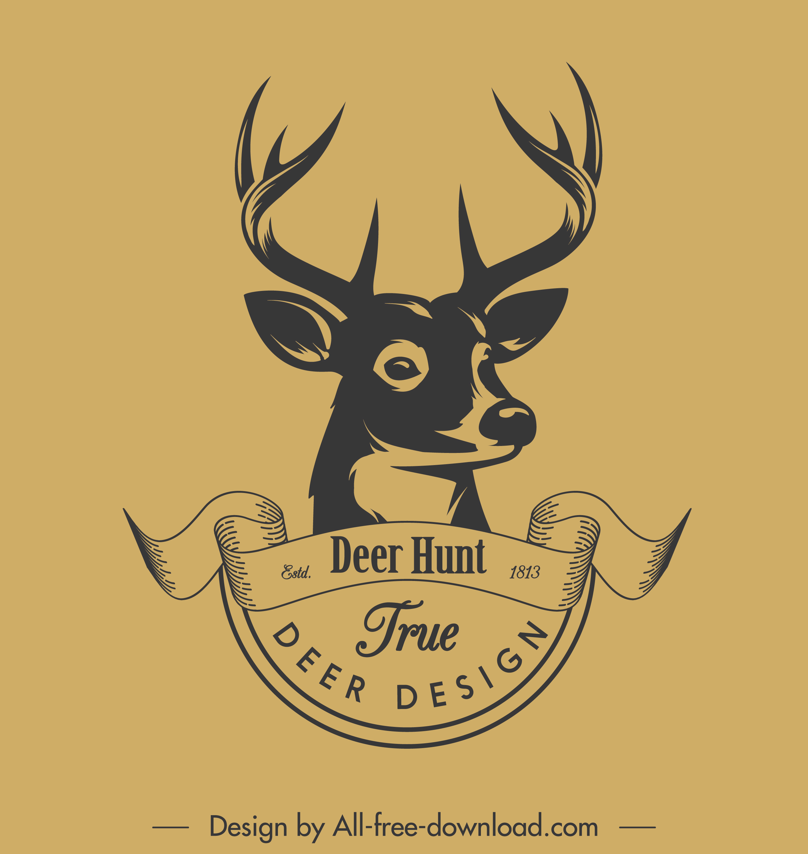 deer head logotype classical handdrawn sketch