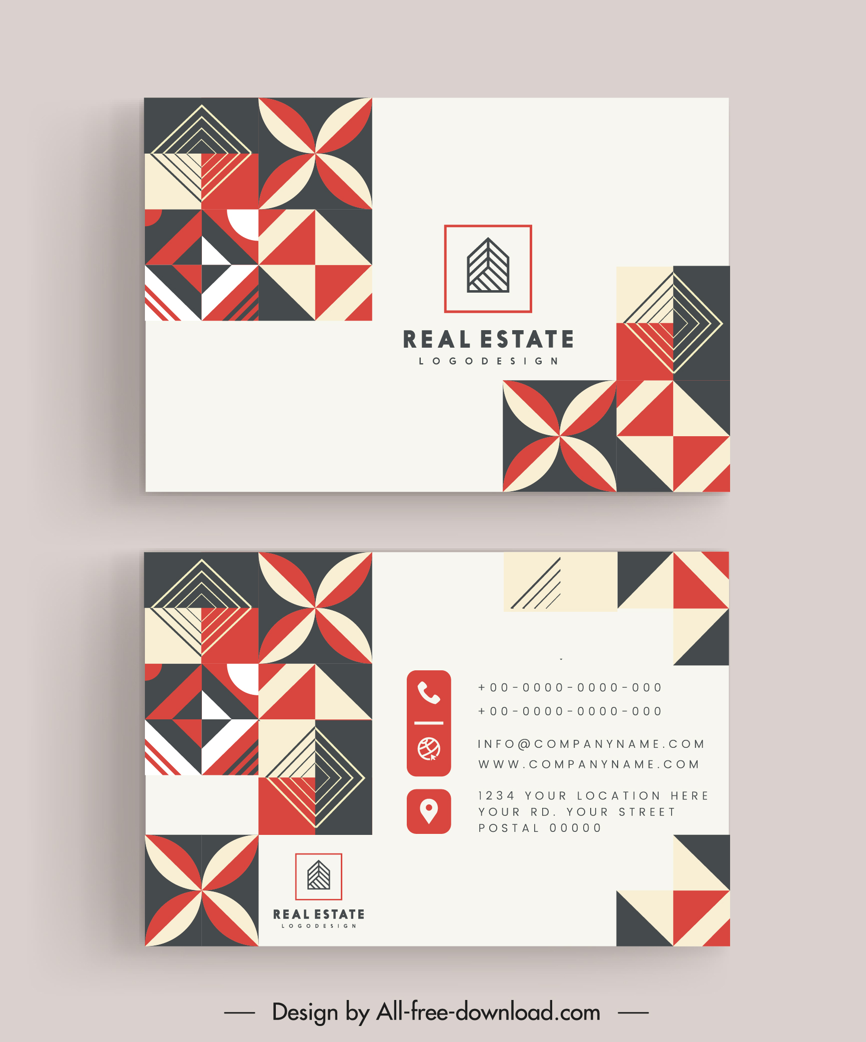 business card templates flat decorative symmetry shapes