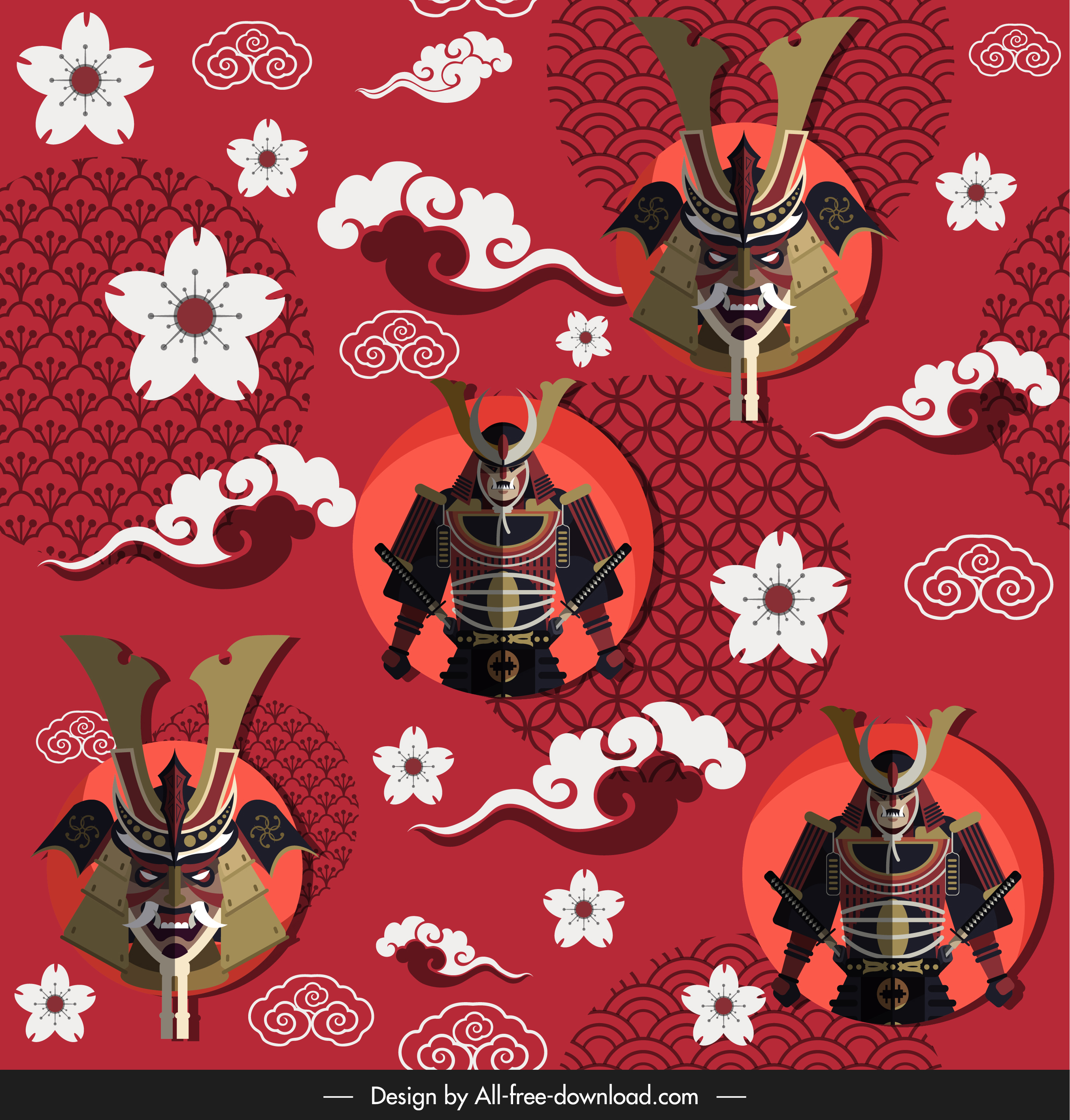 japan pattern template traditional armour sakura cloud sketch