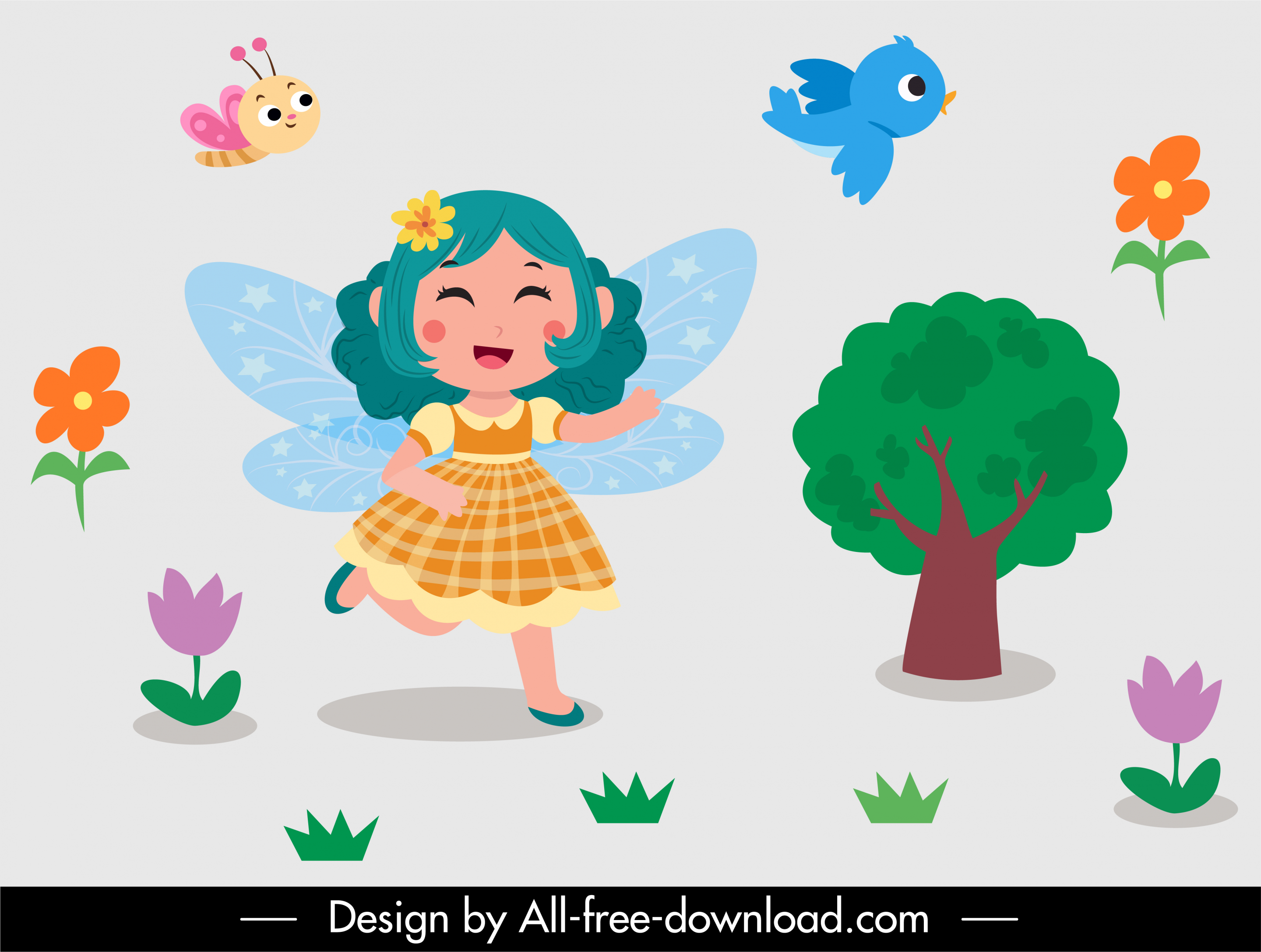 fairy tale design elements cute girl nature sketch