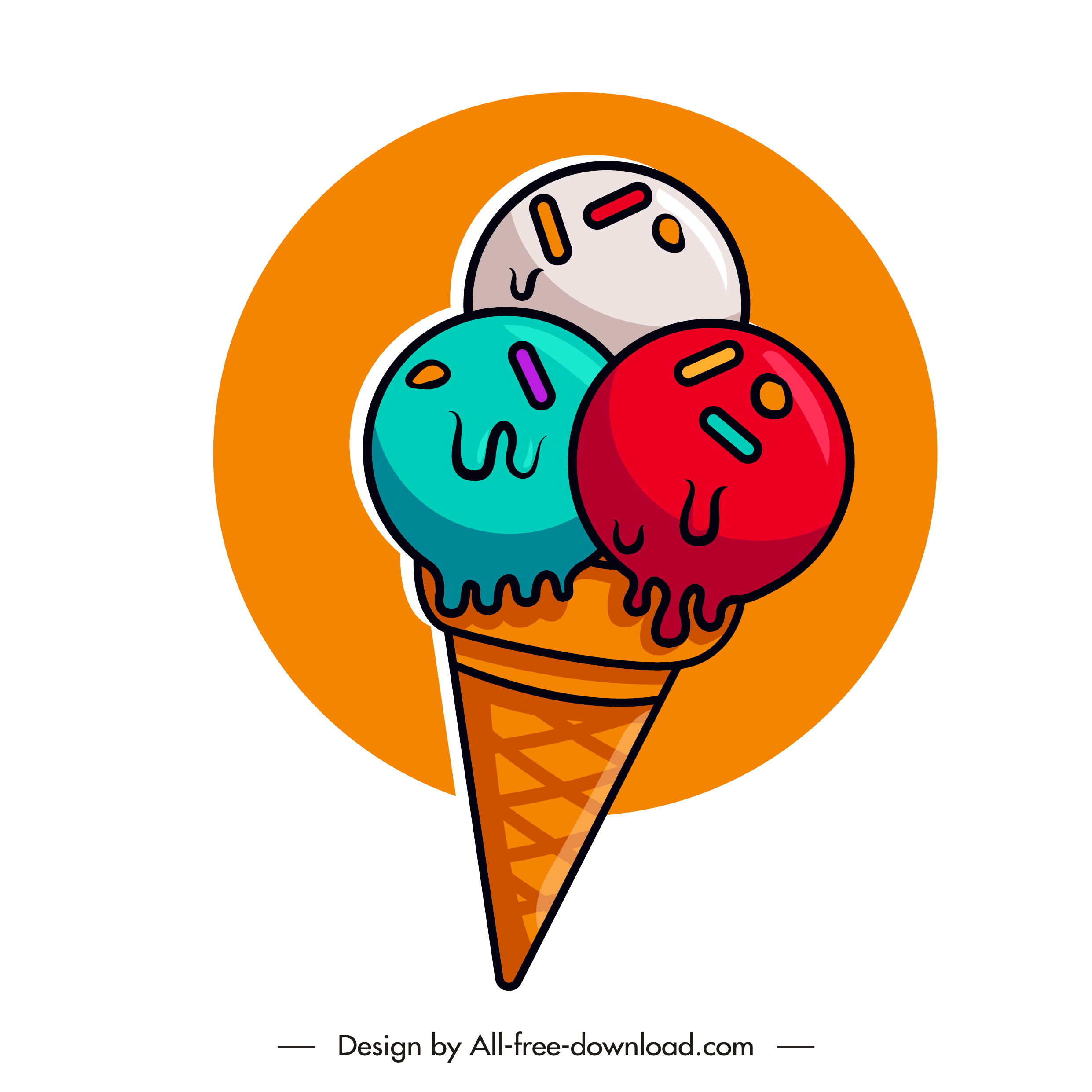 cone ice cream icon colorful flat classic