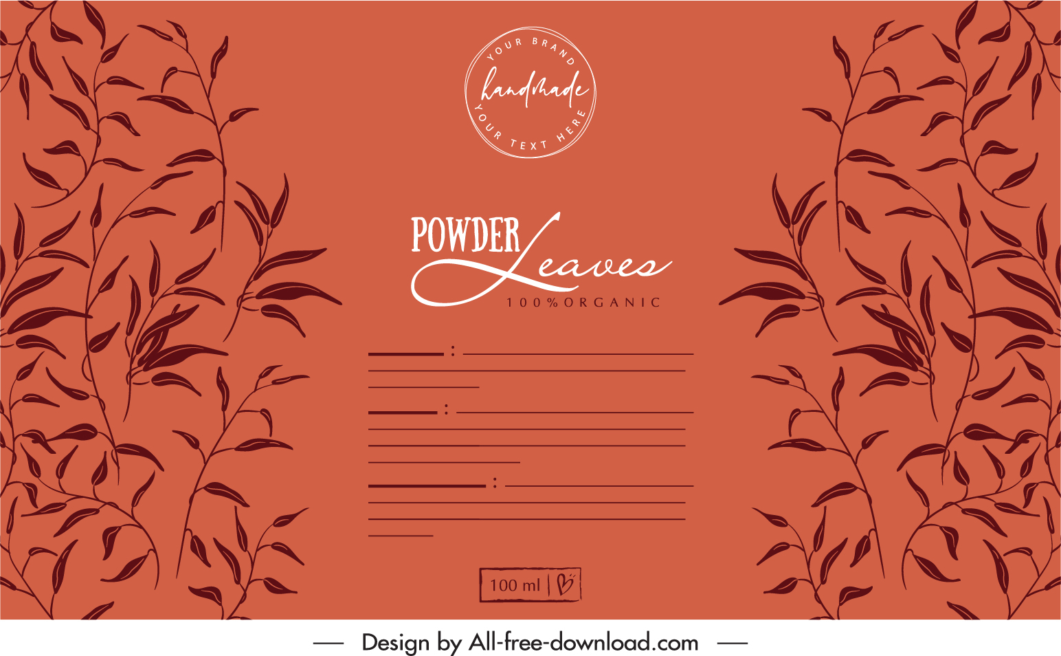 powder label template dark retro handdrawn leaves sketch