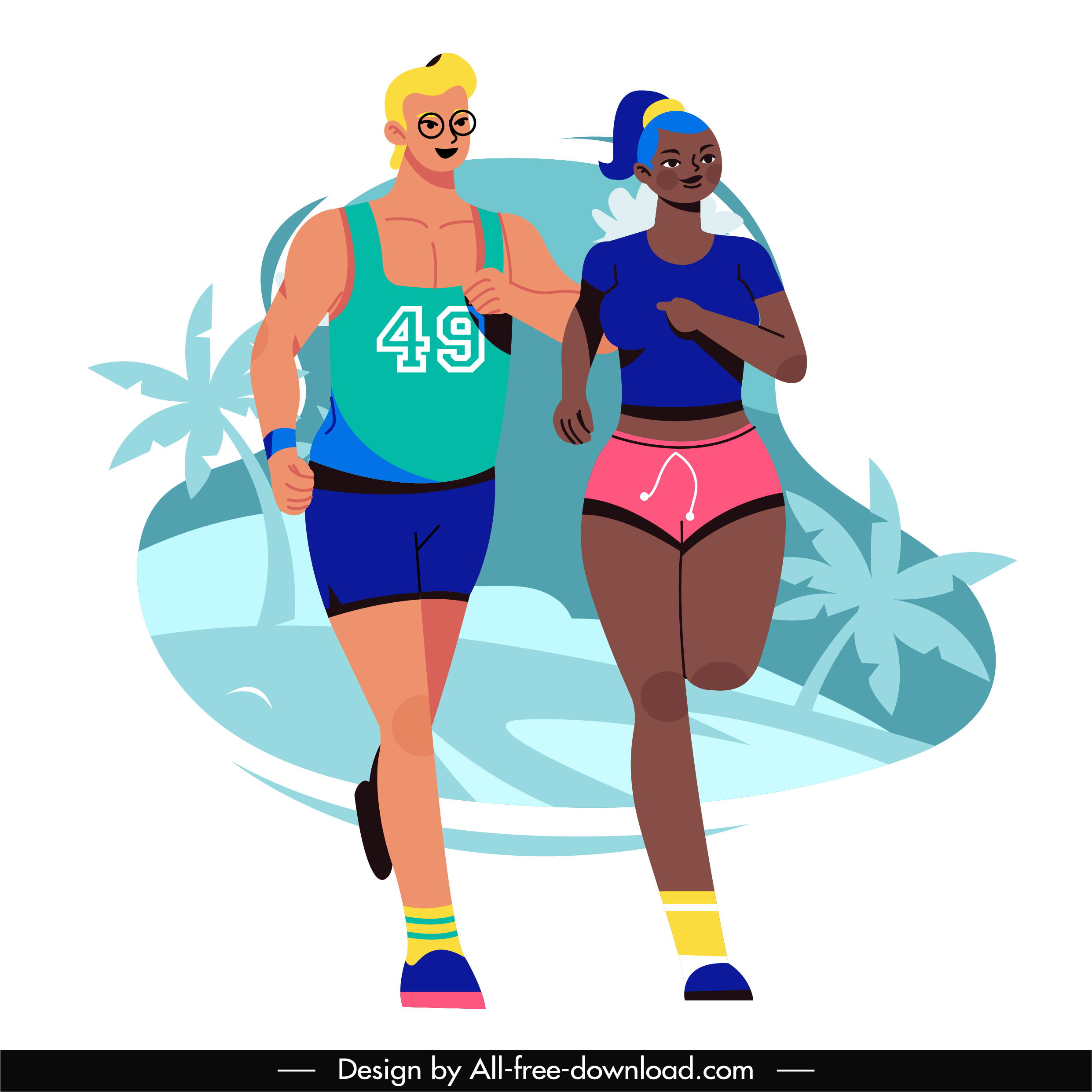 marathon icon running athletes sketch cartoon characters