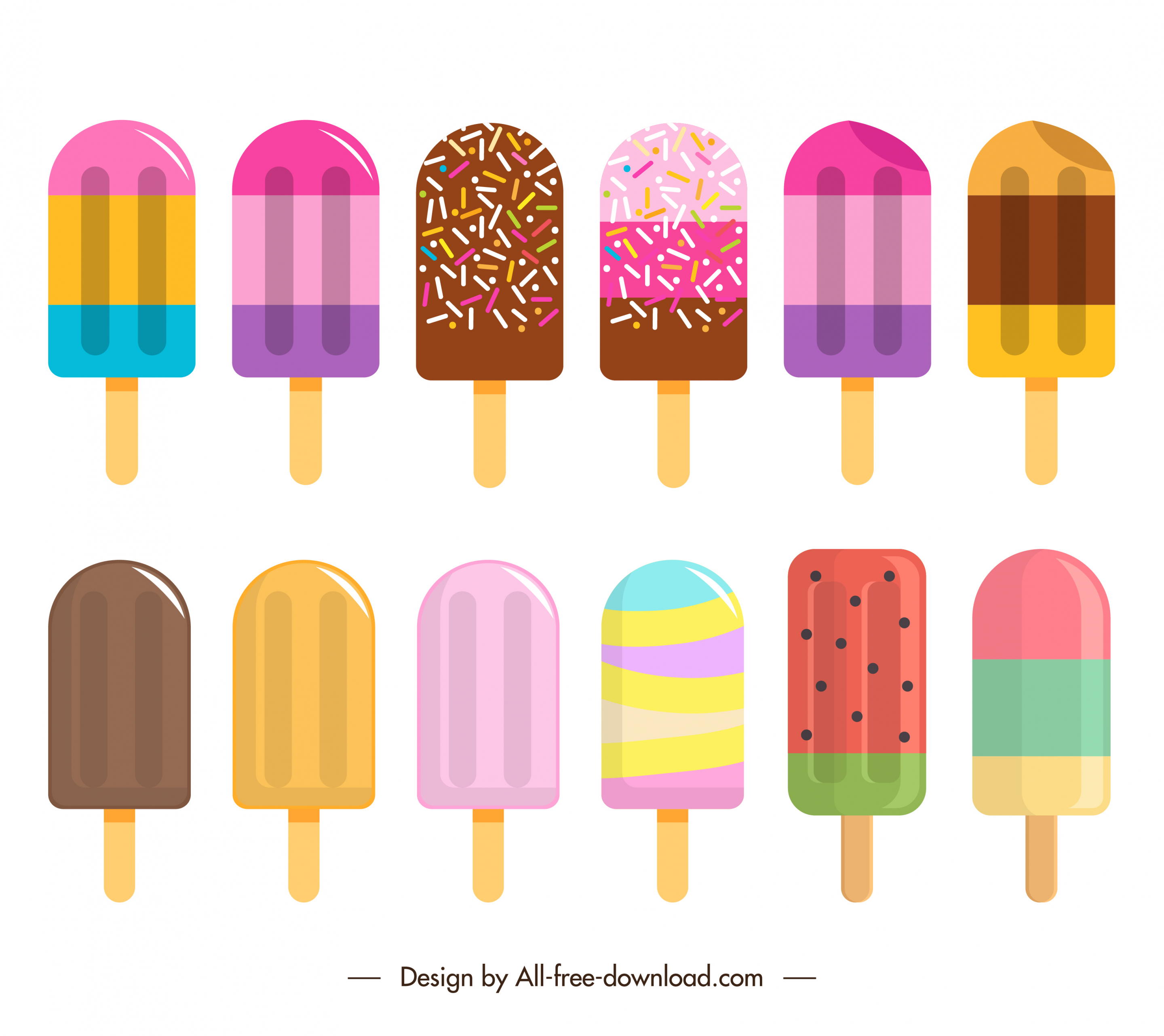 ice cream sticks icons colorful flat decor