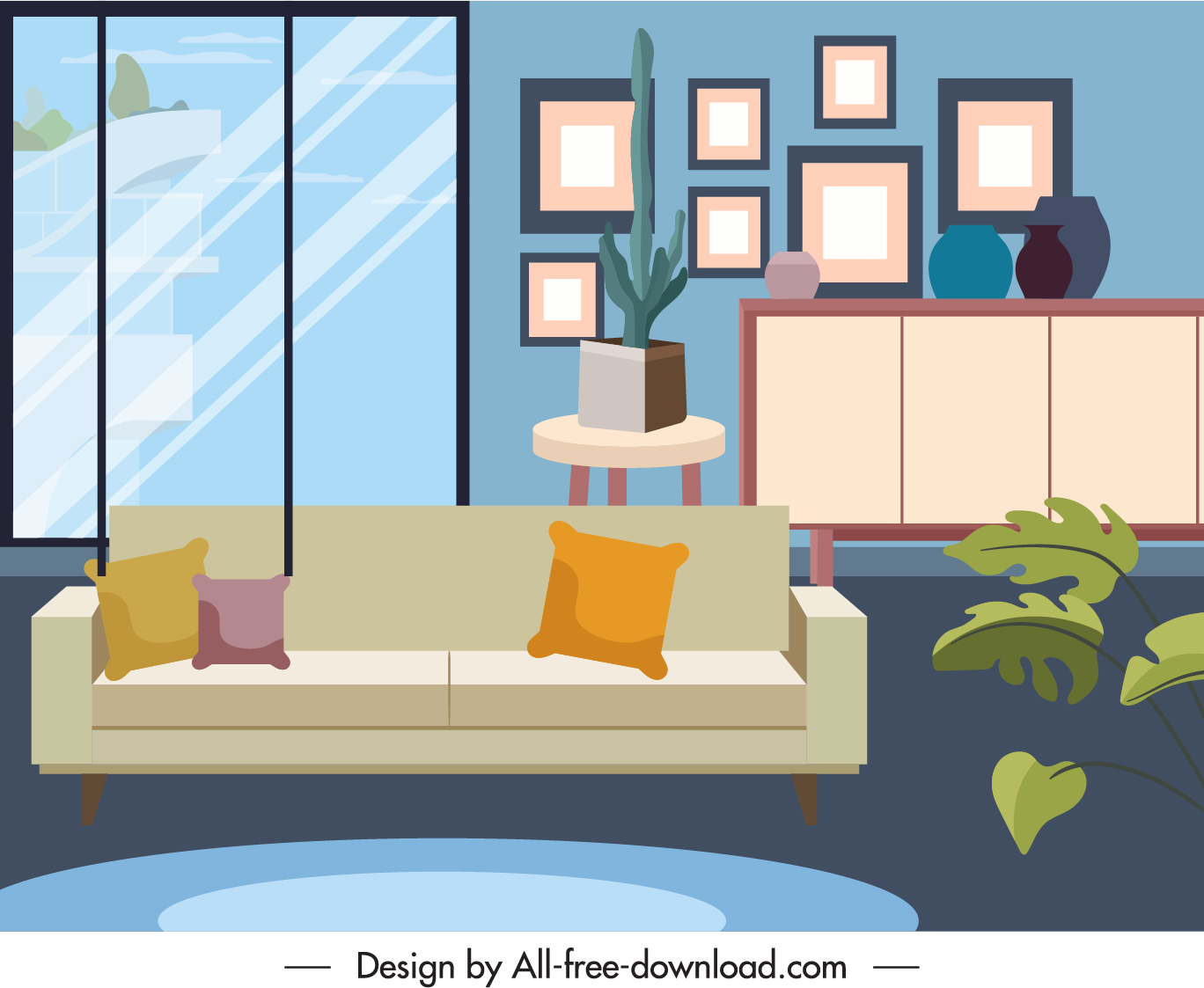 living room decor template elegant contemporary sketch