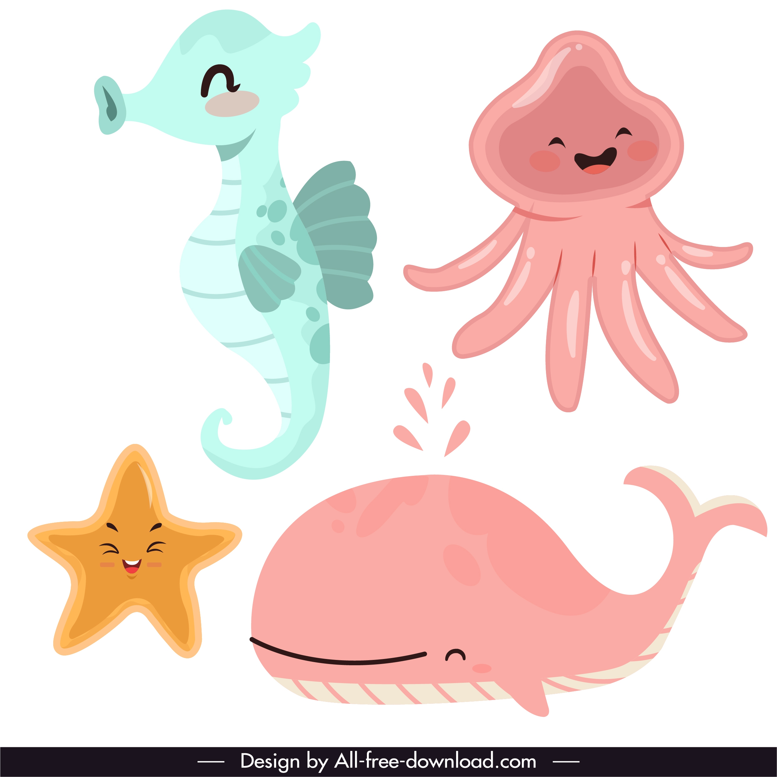 marine species icons cute cartoon sketch