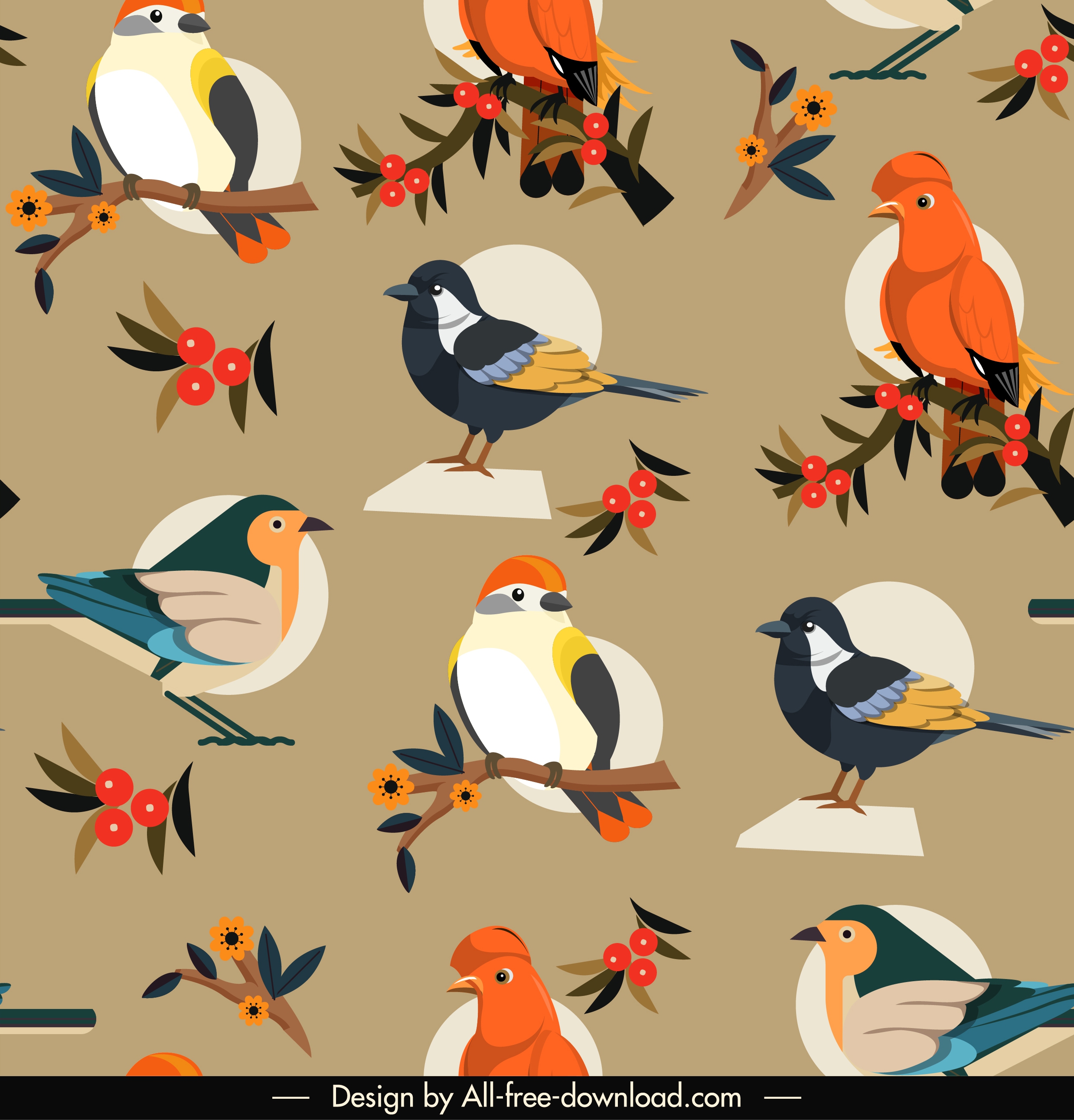 bird species pattern colorful classic repeating design