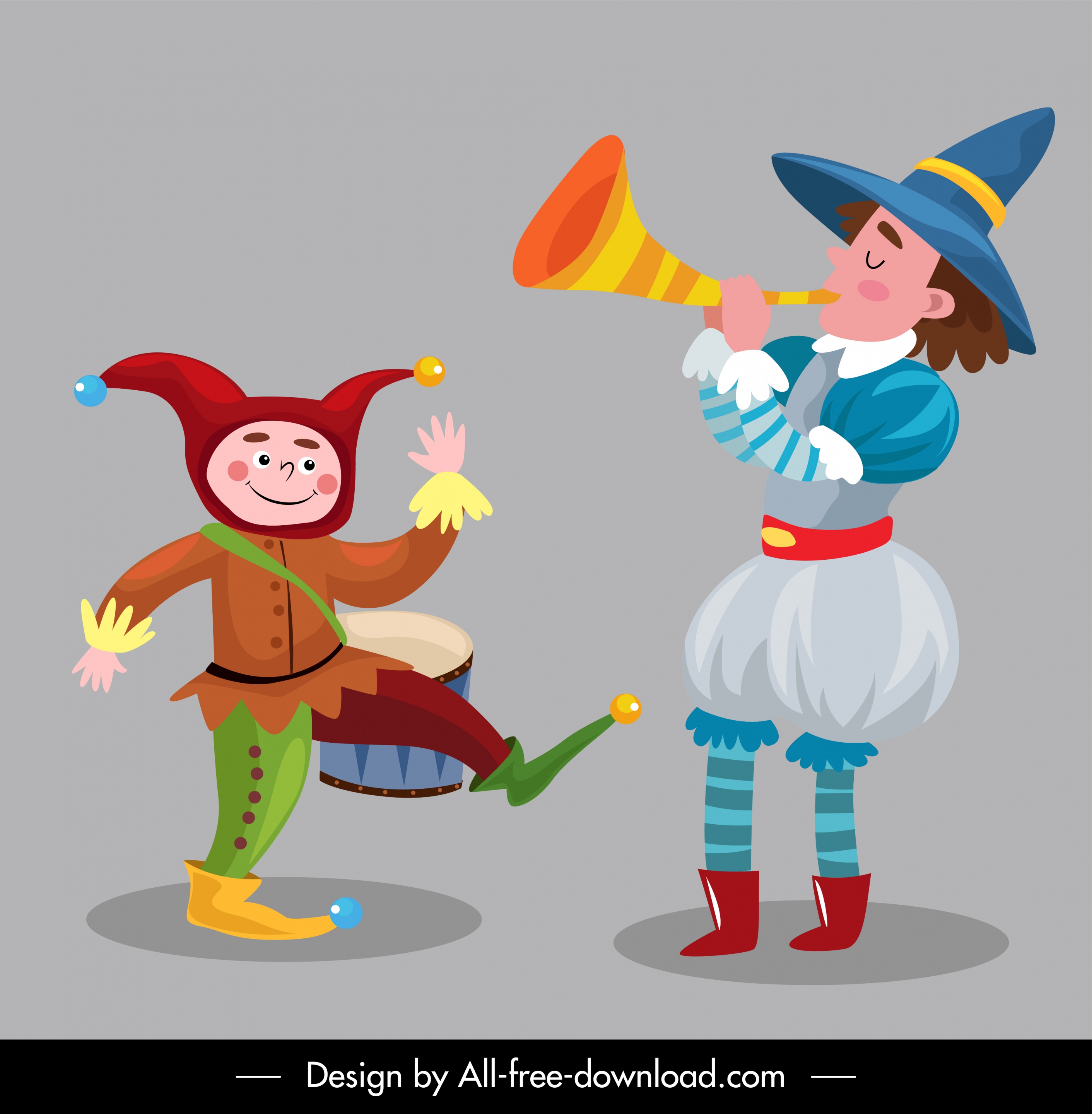 circus clown icons cartoon characters sketch