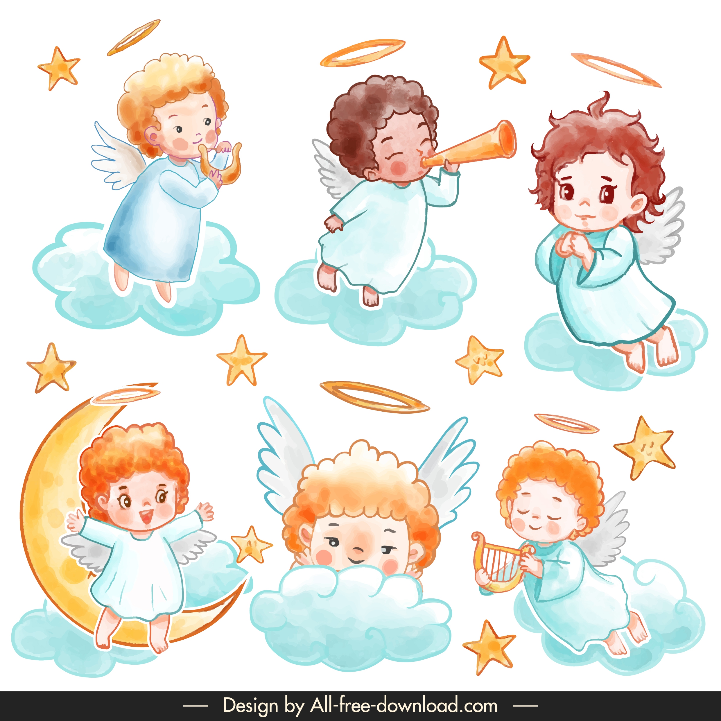 angel icons cute cartoon sketch handdrawn classic