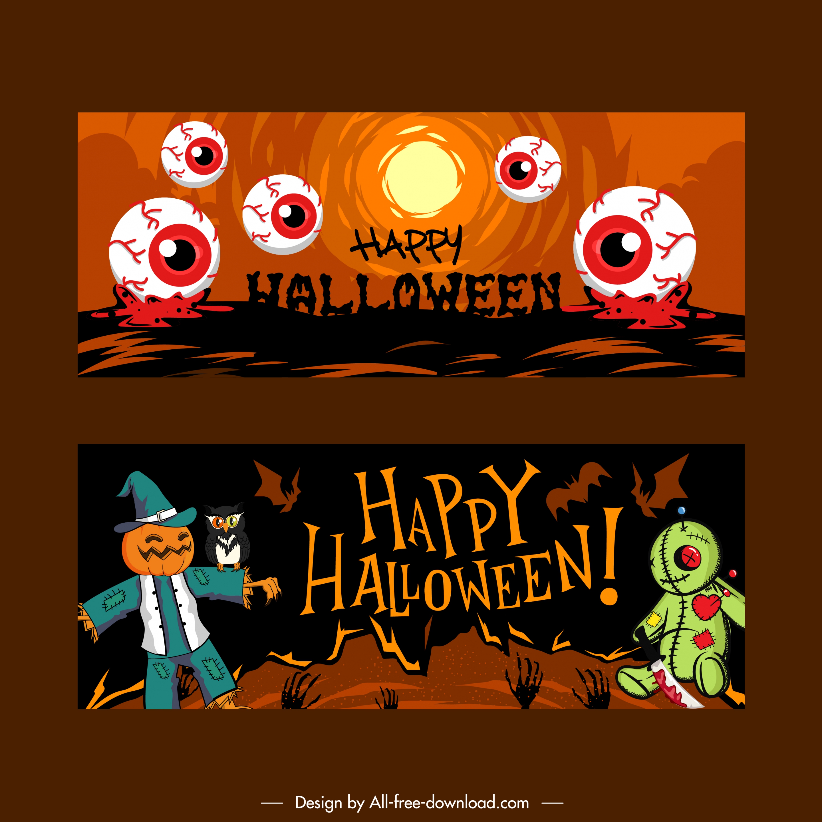 halloween banner templates classic frightening symbols sketch