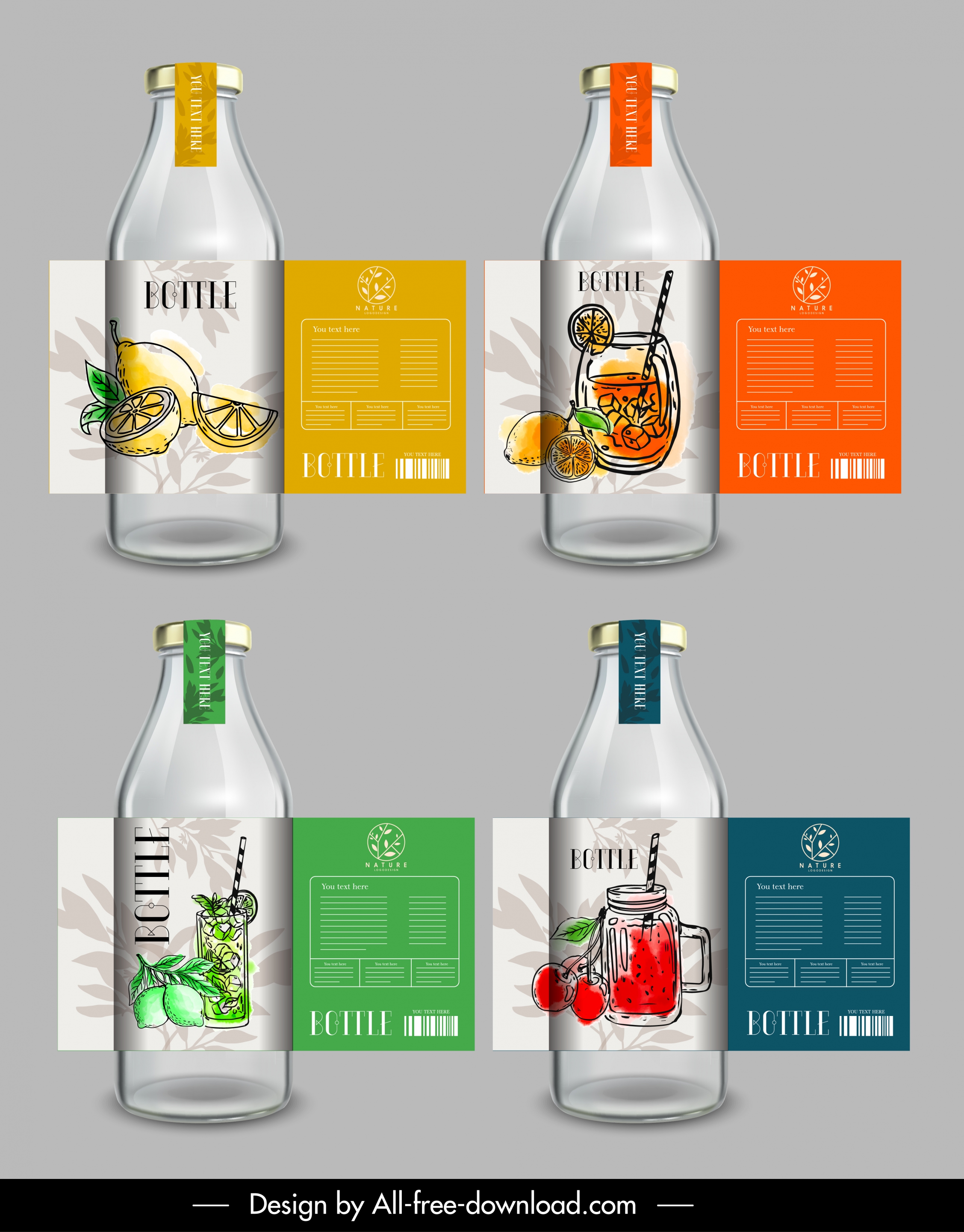 juice bottle label templates retro handdrawn decor