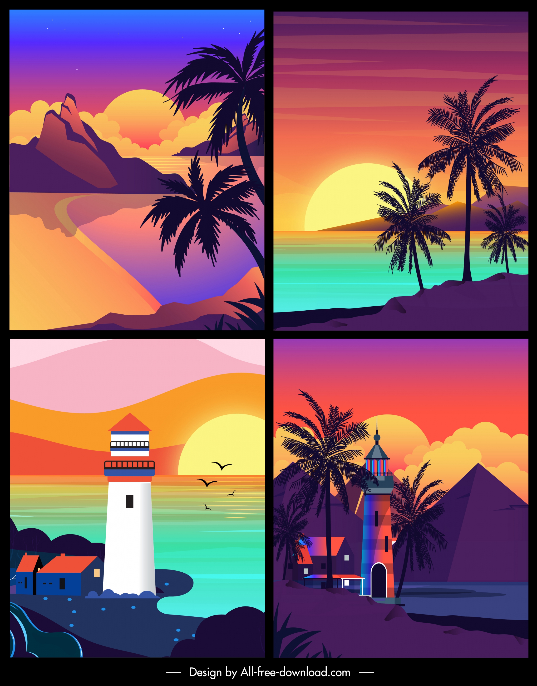 sea landscape backgrounds colorful dark classic design