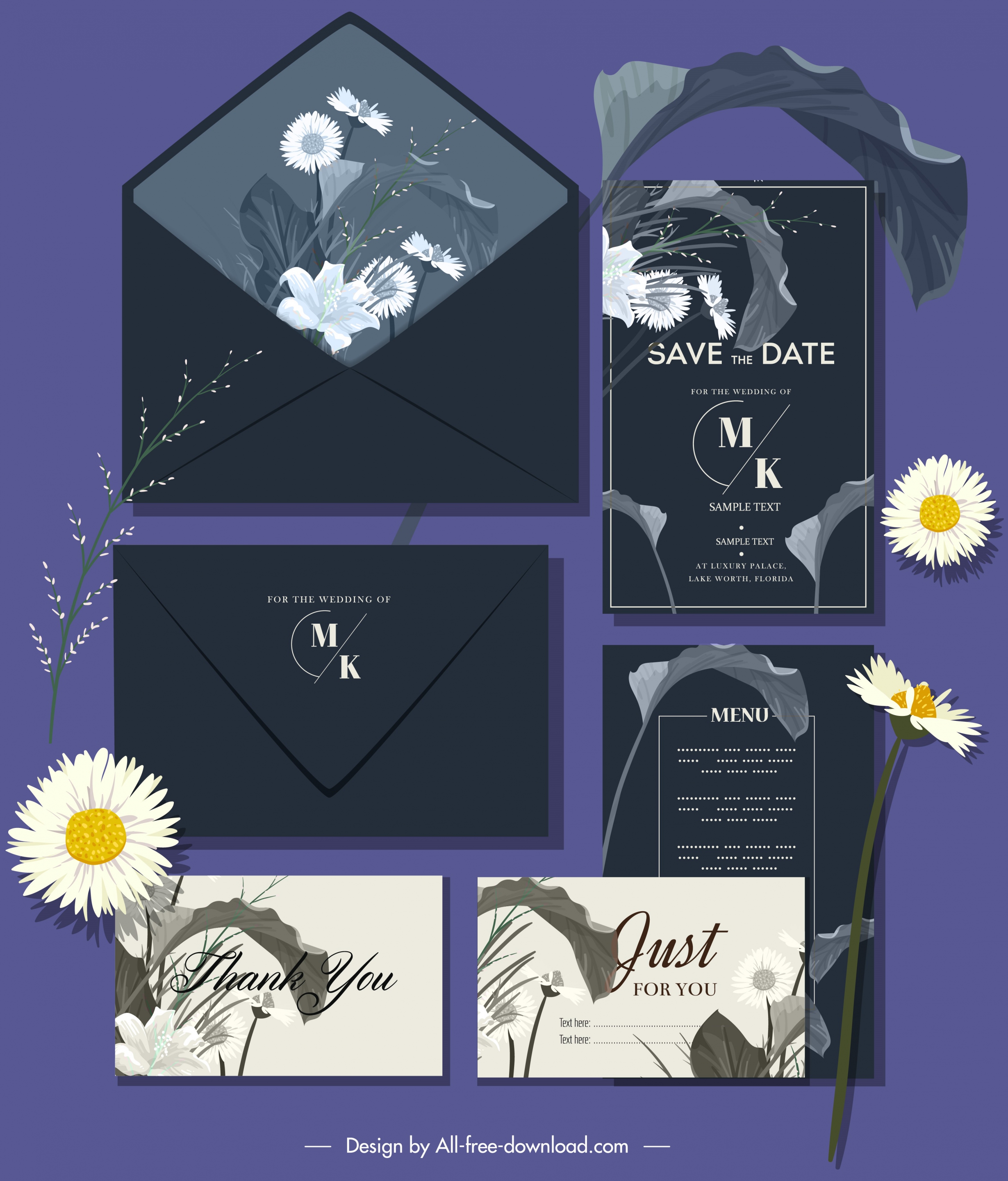 wedding card templates elegant floras leaves decor