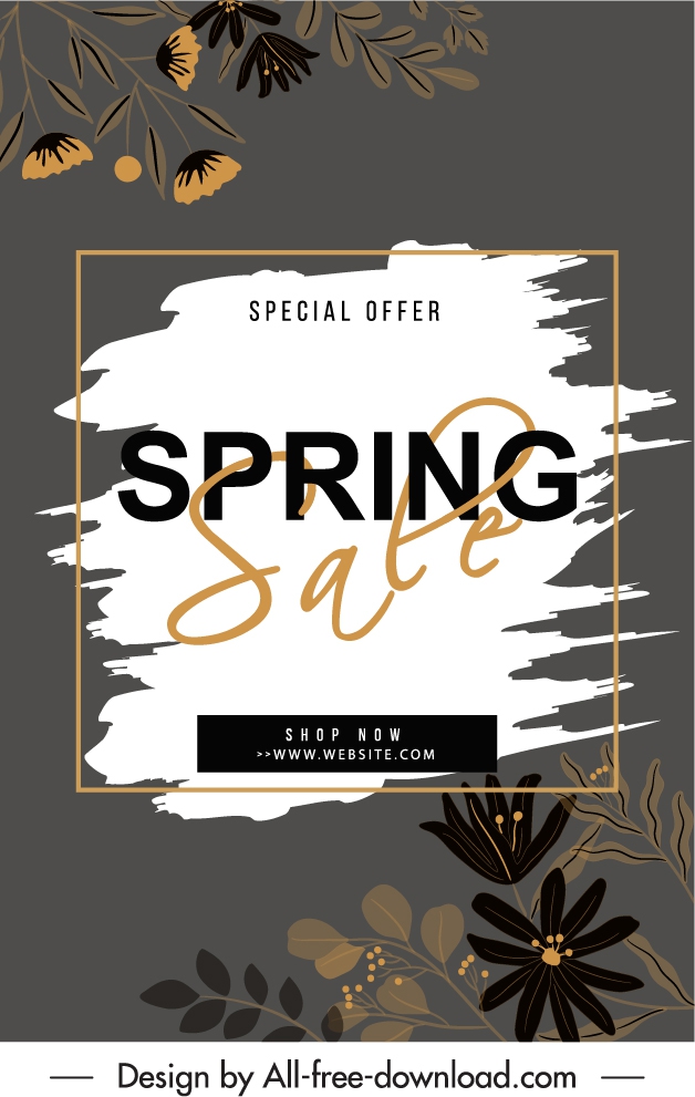 spring sale banner template dark classic grunge floral decor