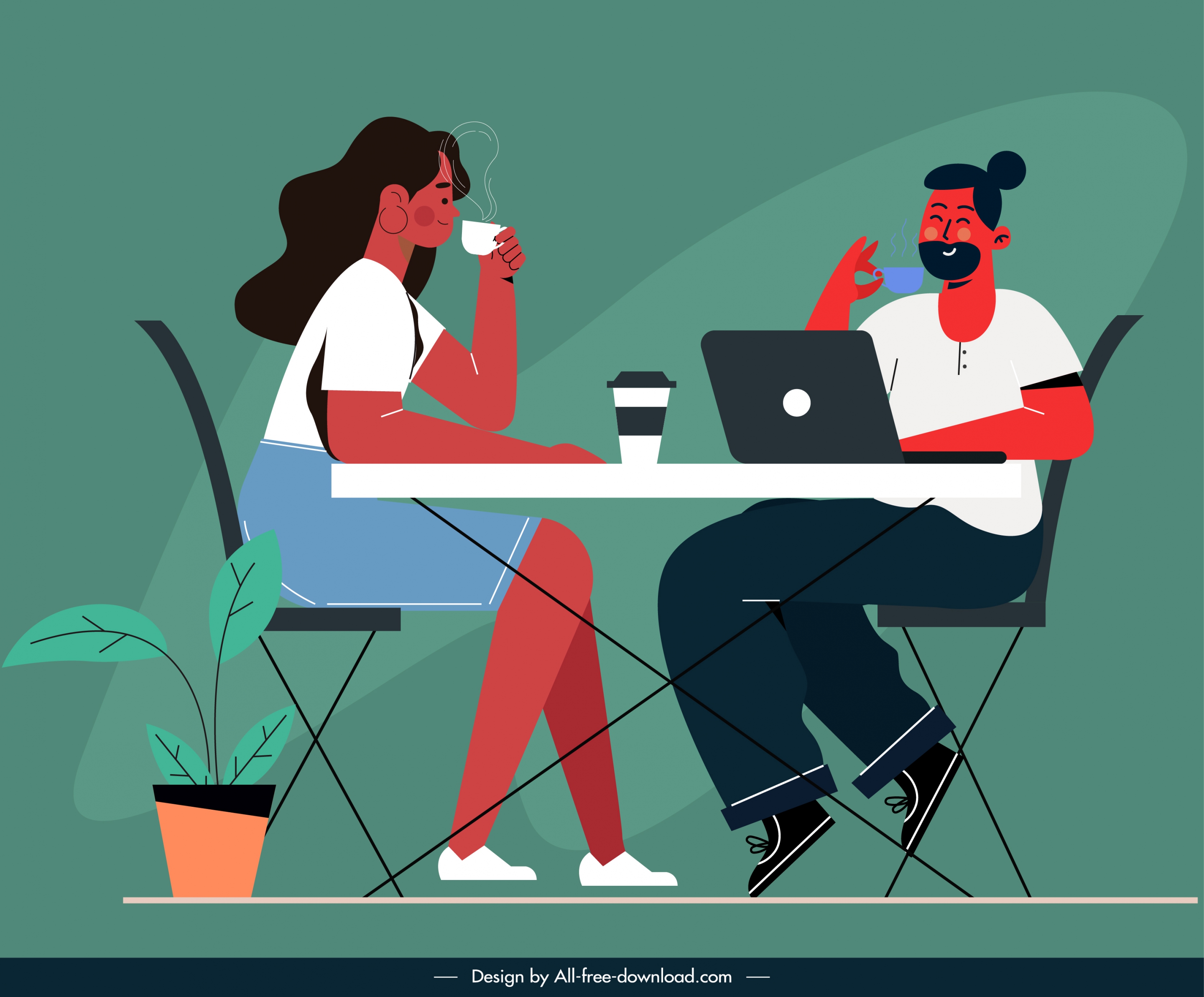 lifestyle painting coffee relaxation sketch flat design